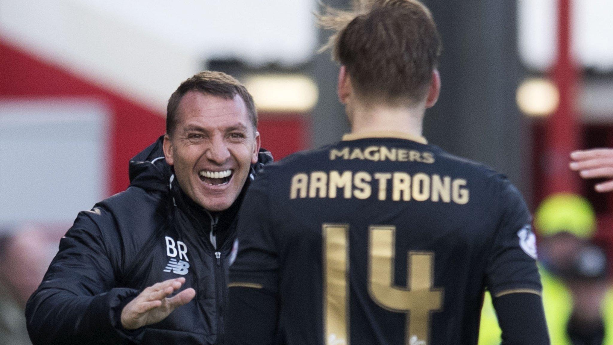 Celtic manager Brendan Rodgers celebrates Stuart Armstrong's stunning goal