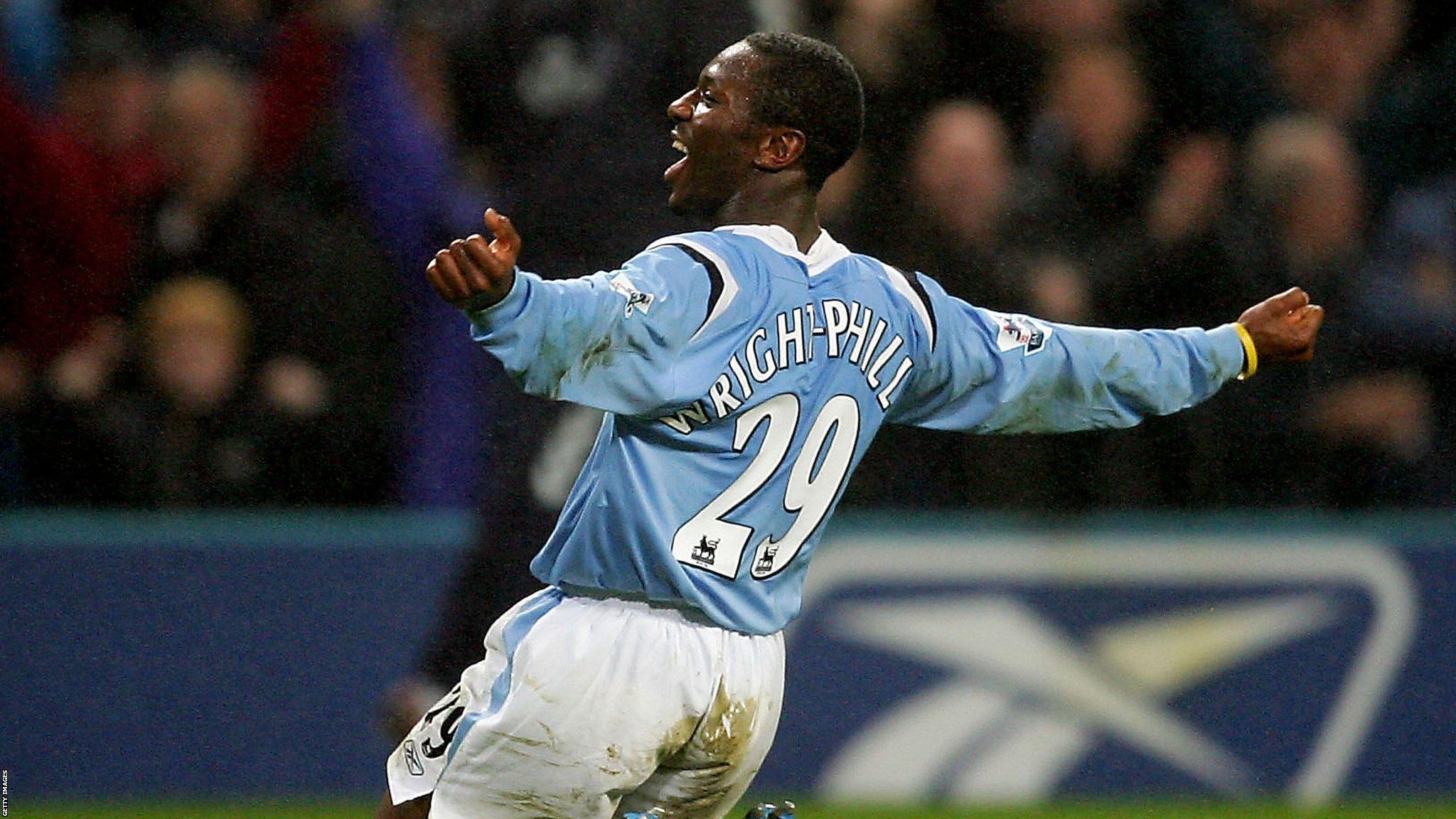 Shaun Wright-Phillips celebrates scoring for Manchester City