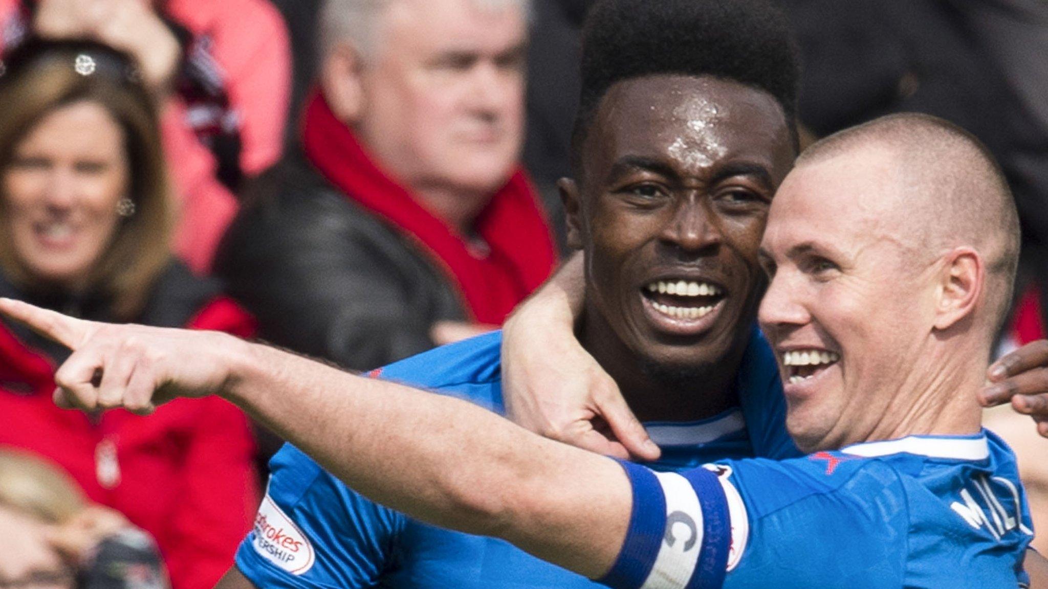 Rangers' Joe Dodoo and Kenny Miller celebrate against Aberdeen