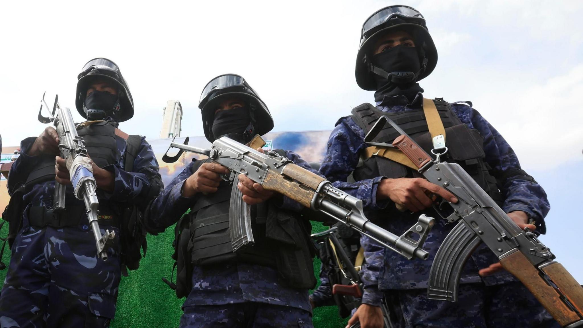 File photo showing Houthi security forces during a rally in Sanaa, Yemen (17 July 2026