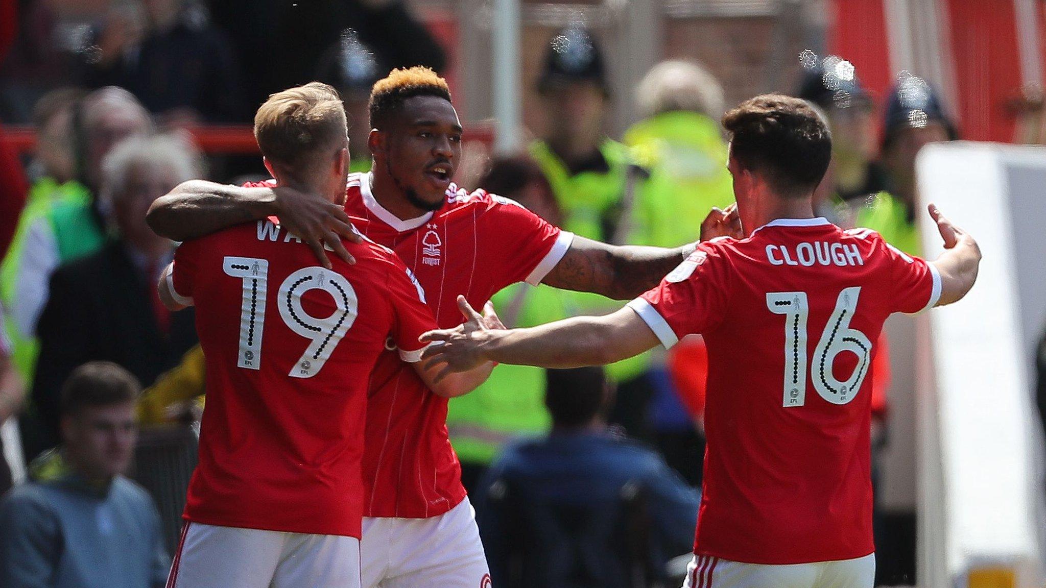 Forest players celebrate against Ipswich