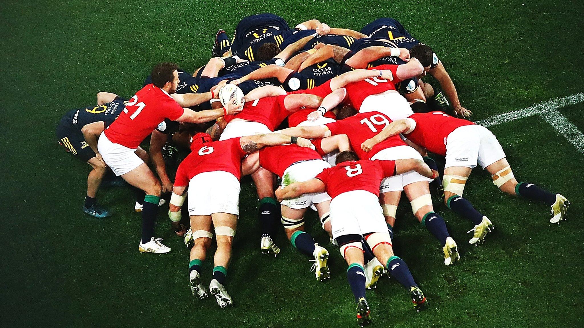 A scrum from the Highlanders v Lions game on Tuesday