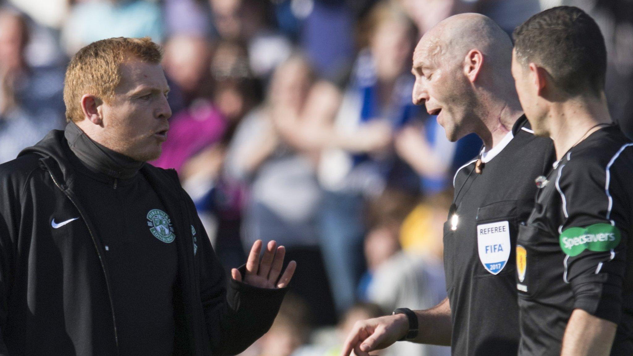 Neil Lennon speaks to referee Bobby Madden