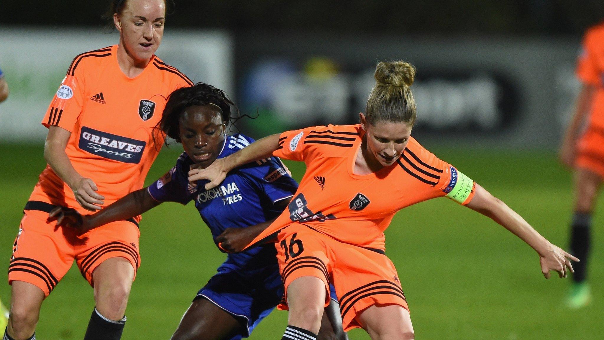 Leanne Ross holds off Chelsea's Eni Aluko