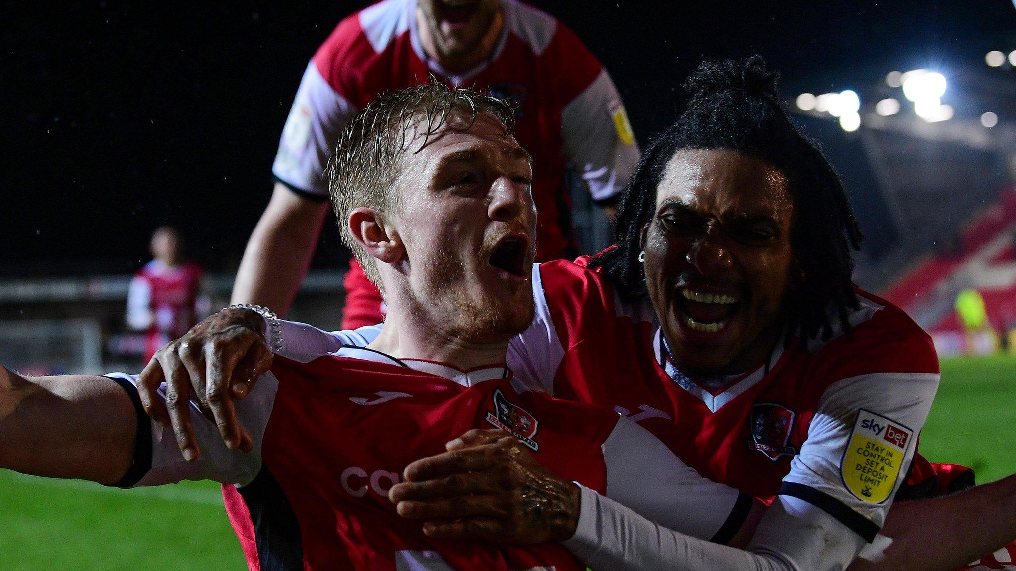 Exeter celebrate late win over Harrogate Town