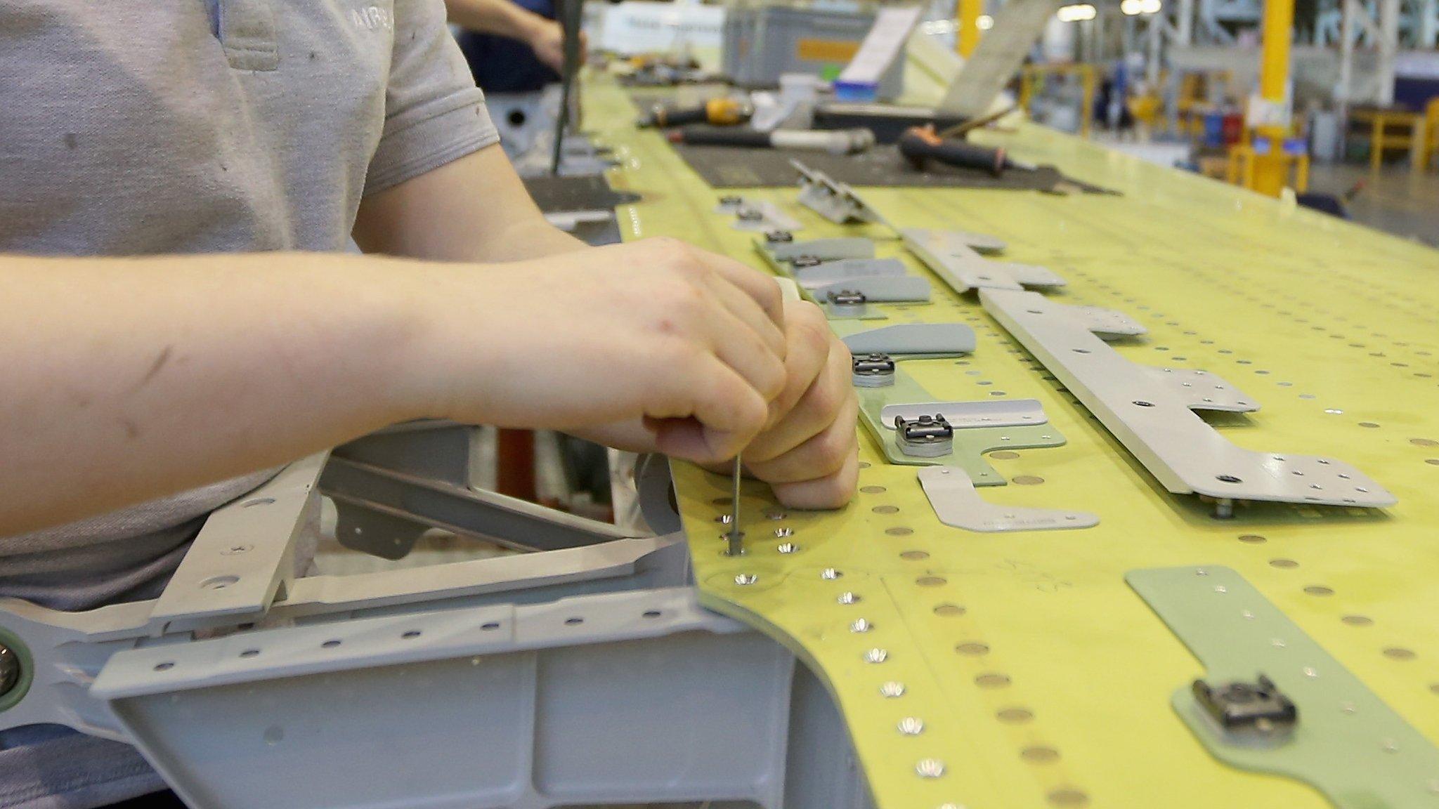 Apprentice working at Airbus wings plant in Broughton, Flintshire