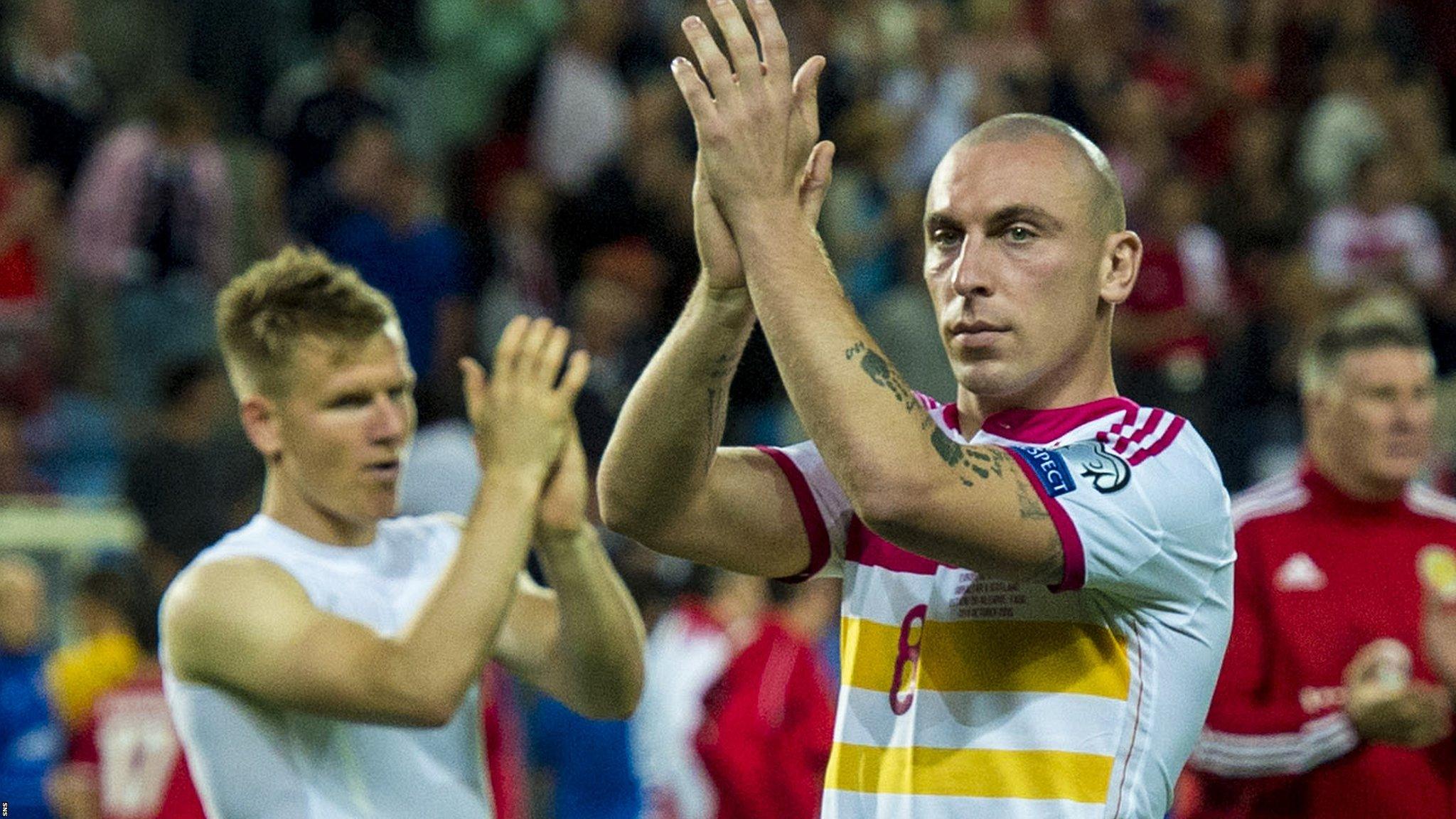 Scott Brown applauds Scotland supporters after their 6-0 Euro 2016 qualifying win in Gibraltar