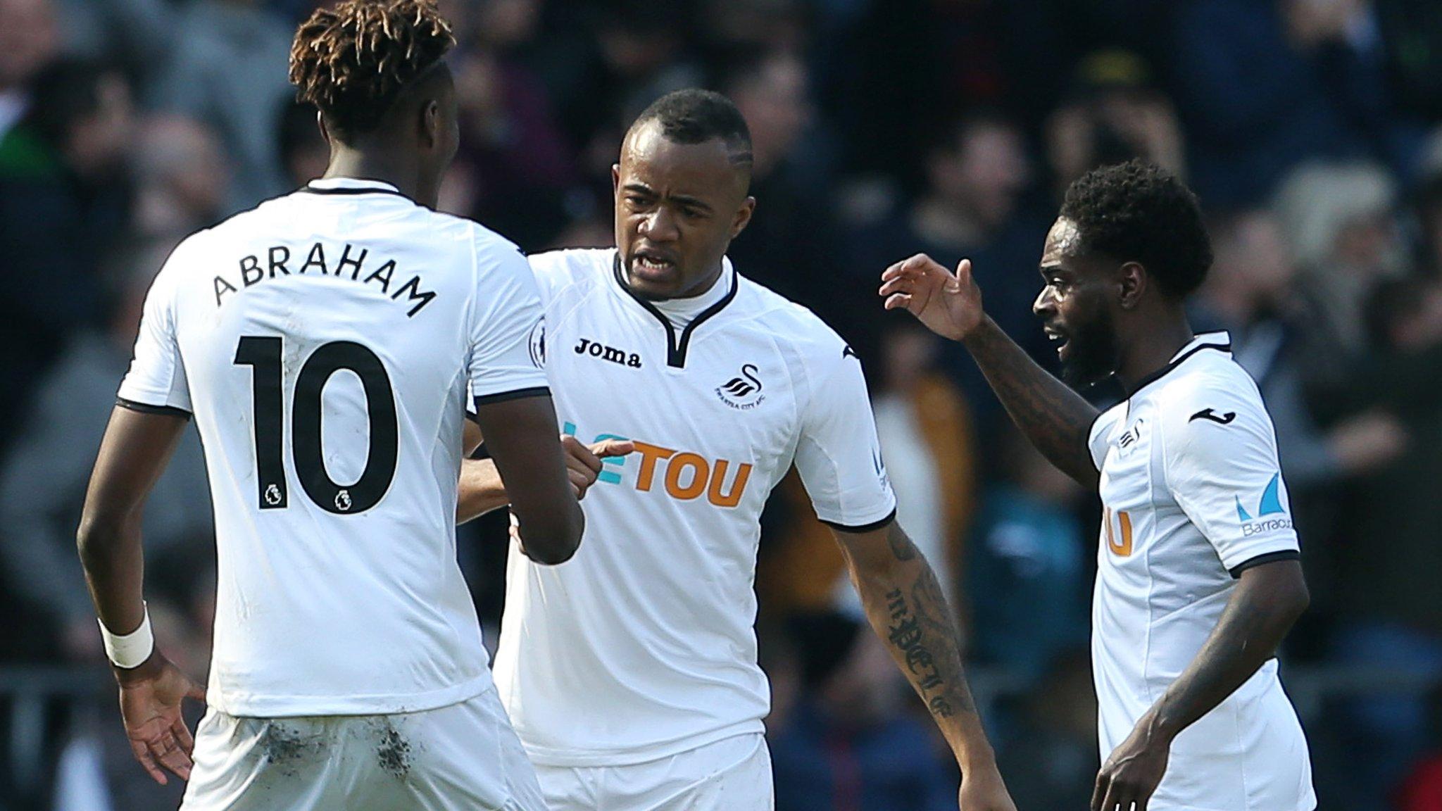 Swansea players celebrate goal