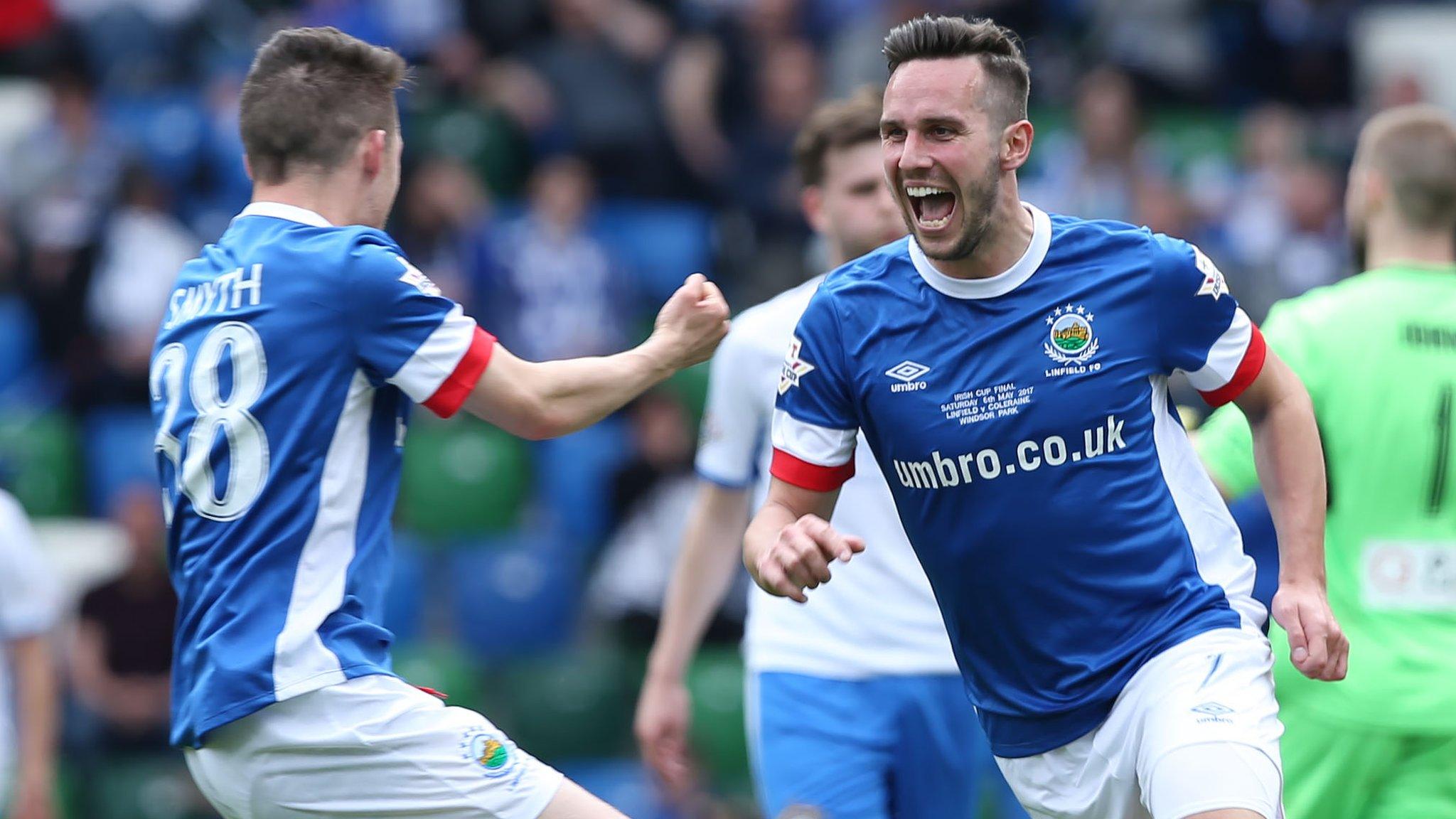 Andrew Waterworth's hat-trick earned Linfield a 43rd Irish Cup triumph