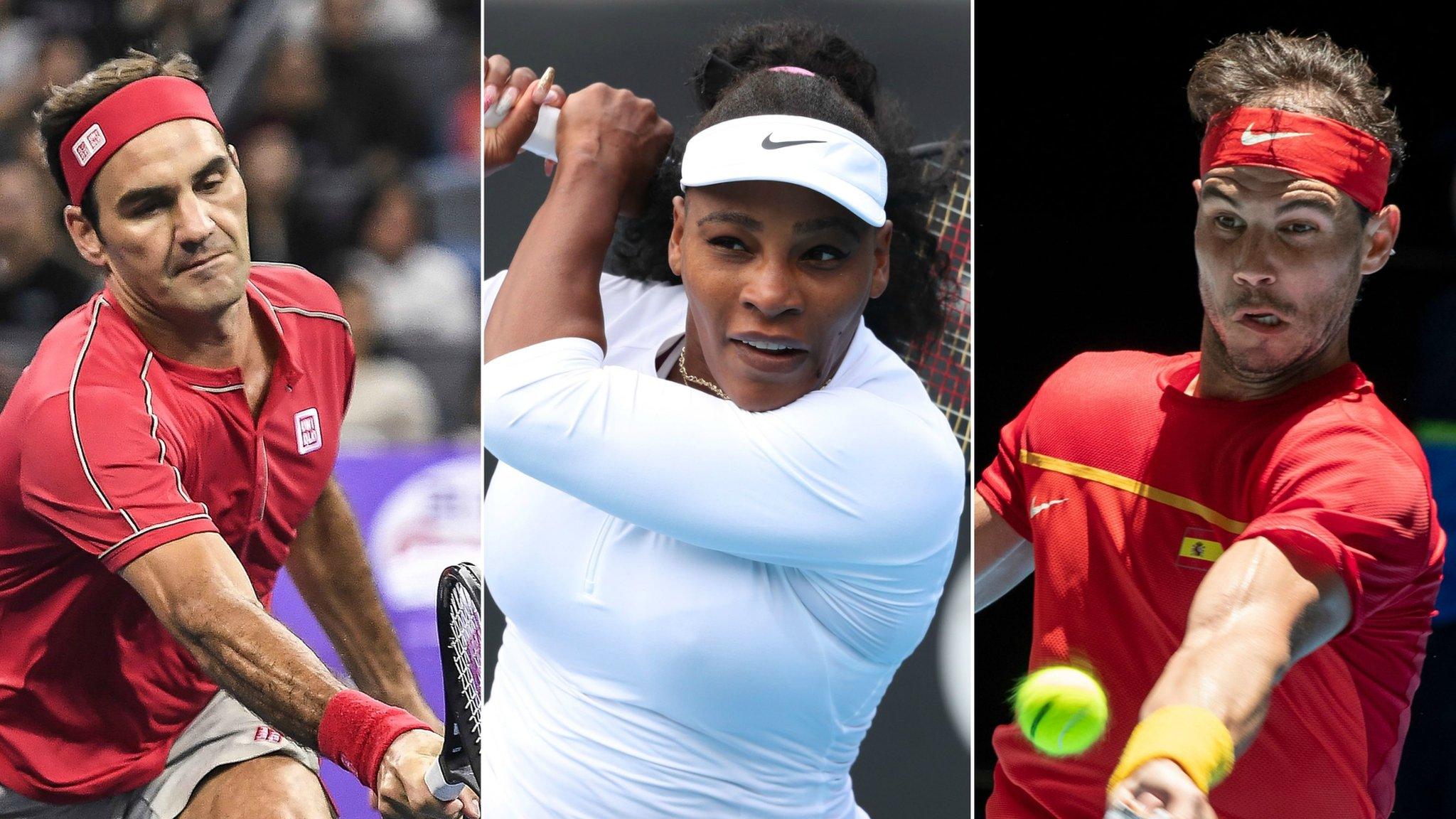 Roger Federer (left), Serena Williams (centre) and Rafael Nadal