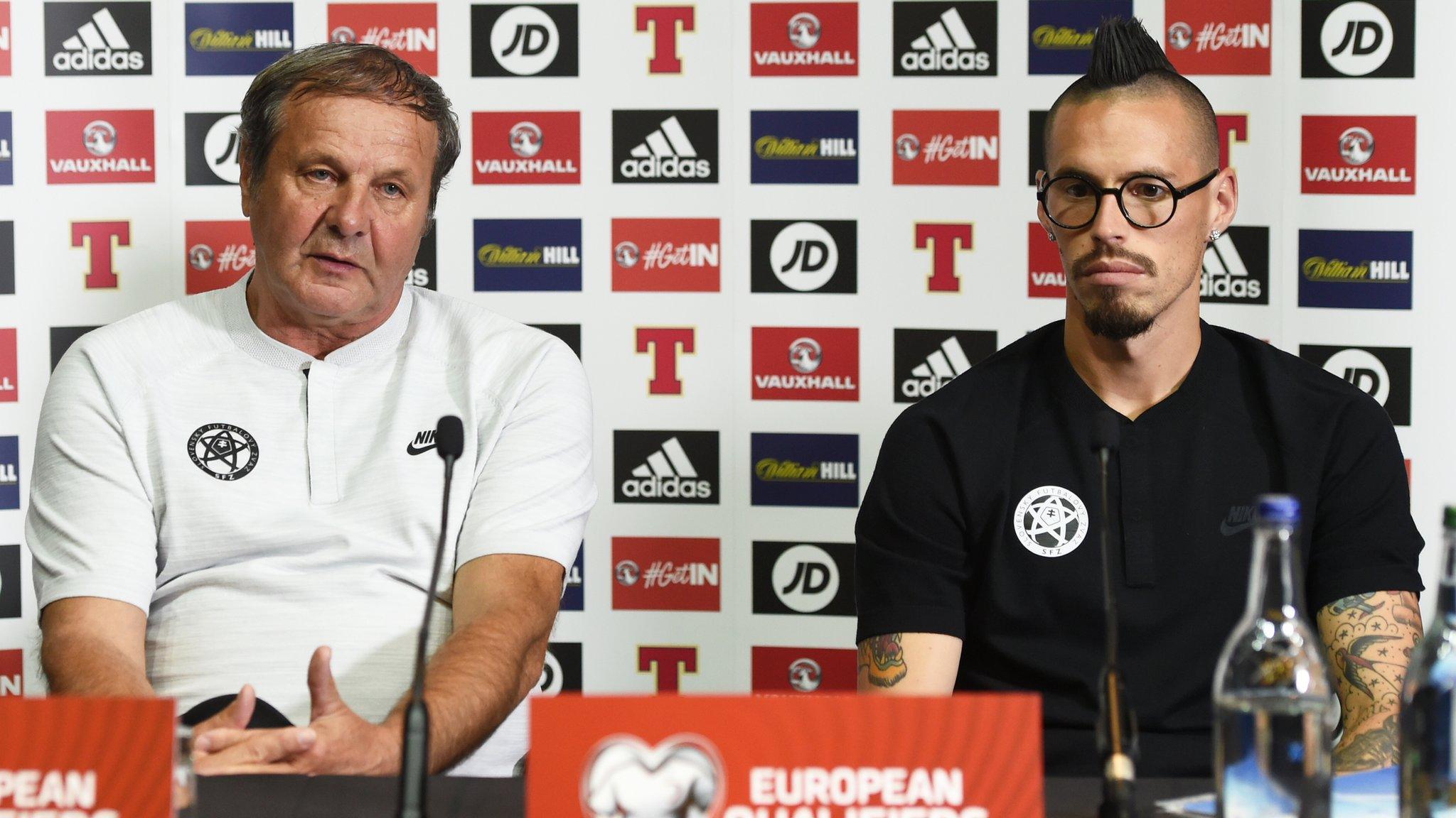 Slovakia manager Jan Kozak and midfielder Marek Hamsik