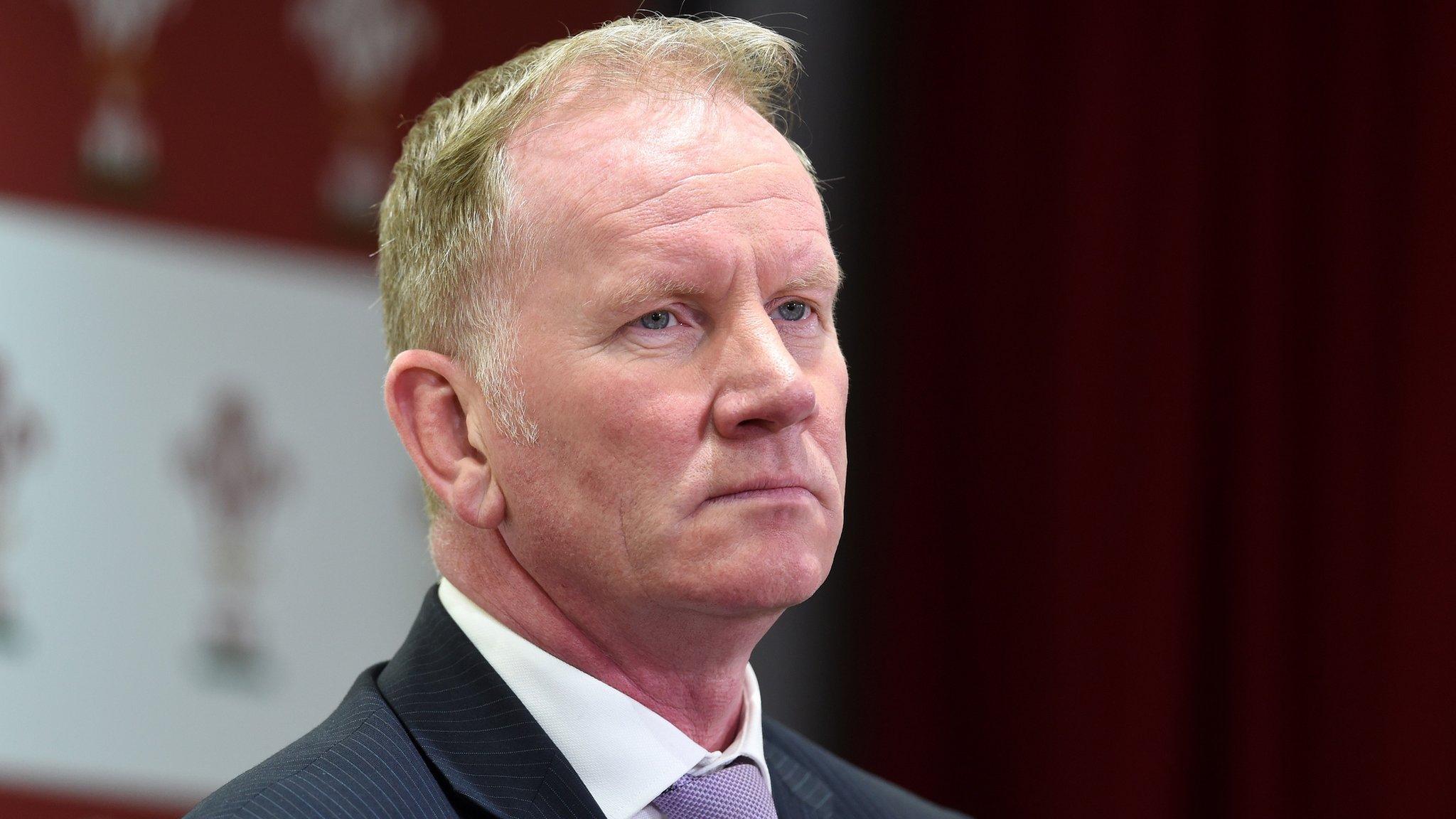 A stern looking Stuart Davies at a Welsh Rugby Union media conference