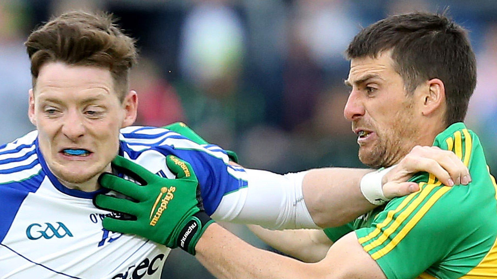 Monaghan's Conor McManus attempts to brush off Donegal's Paddy McGrath