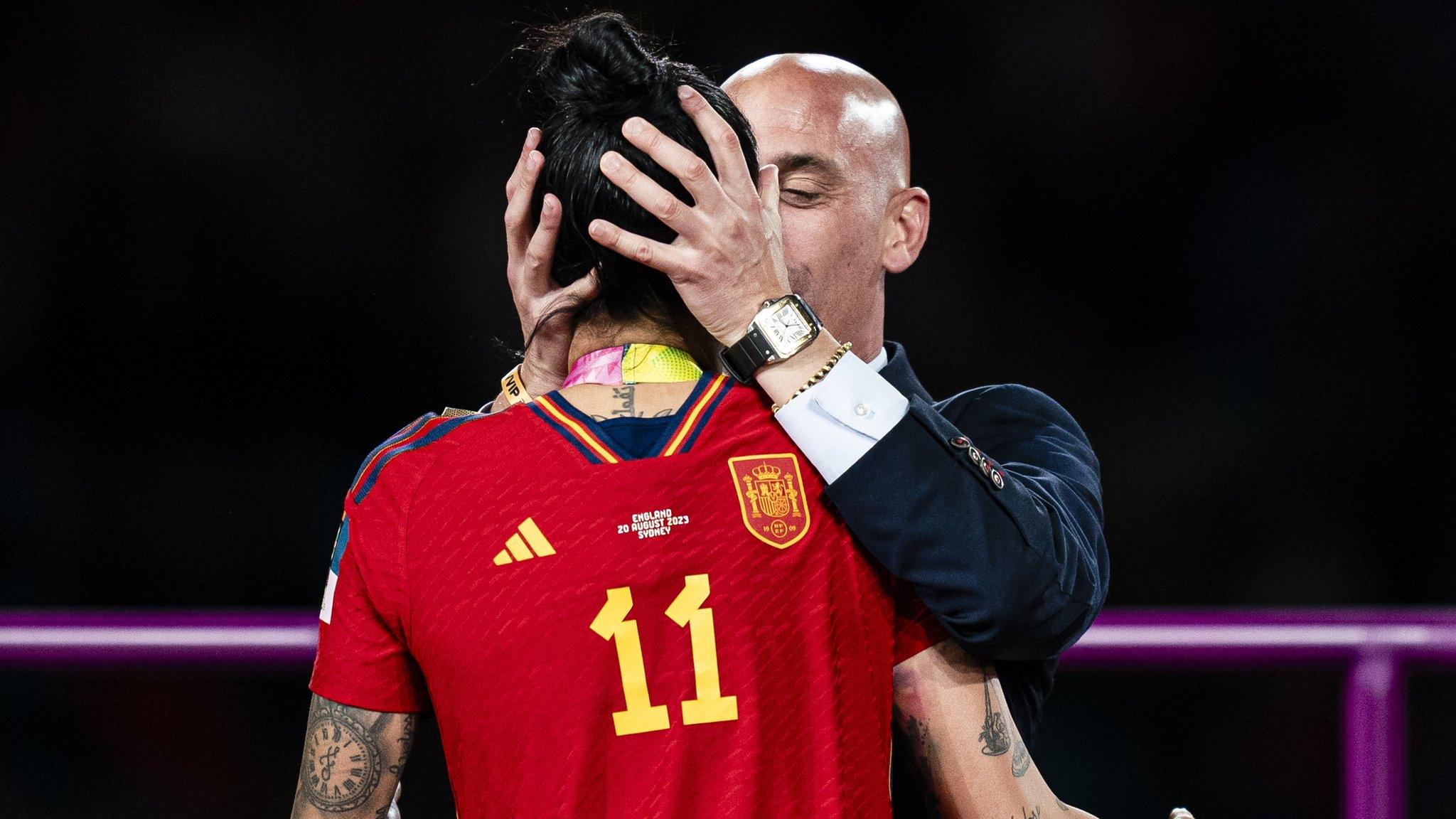 Luis Rubiales: Spanish federation president kisses Hermoso.