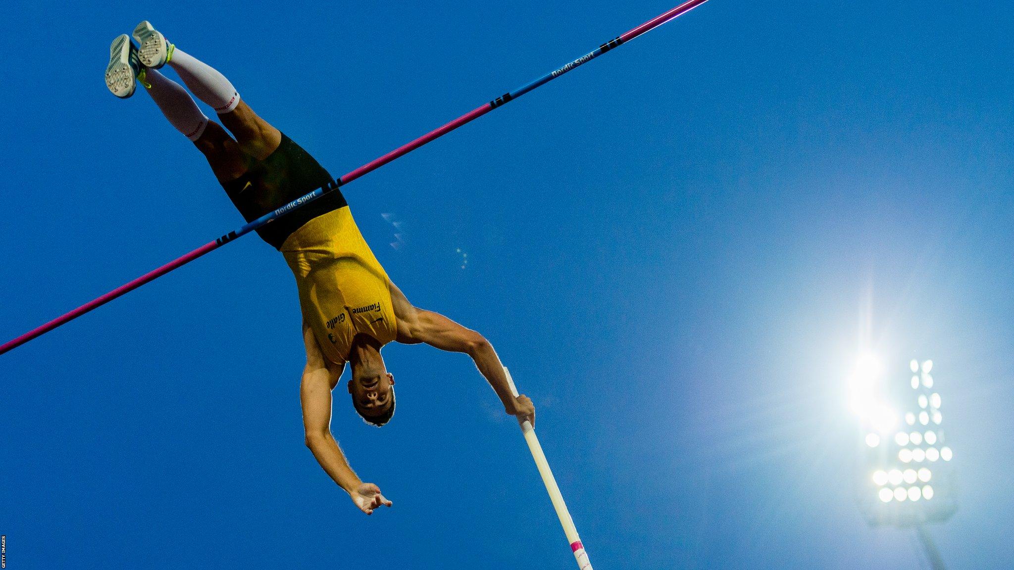 ROVERETO, ITALY - AUGUST 27: Claudio Michel Stecchi (Italy) competes in men's Pole Vault during the 55th edition of Palio Città della Quercia on August 27, 2019 in Rovereto, Italy. (Photo by Marco Mantovani/Getty Images)