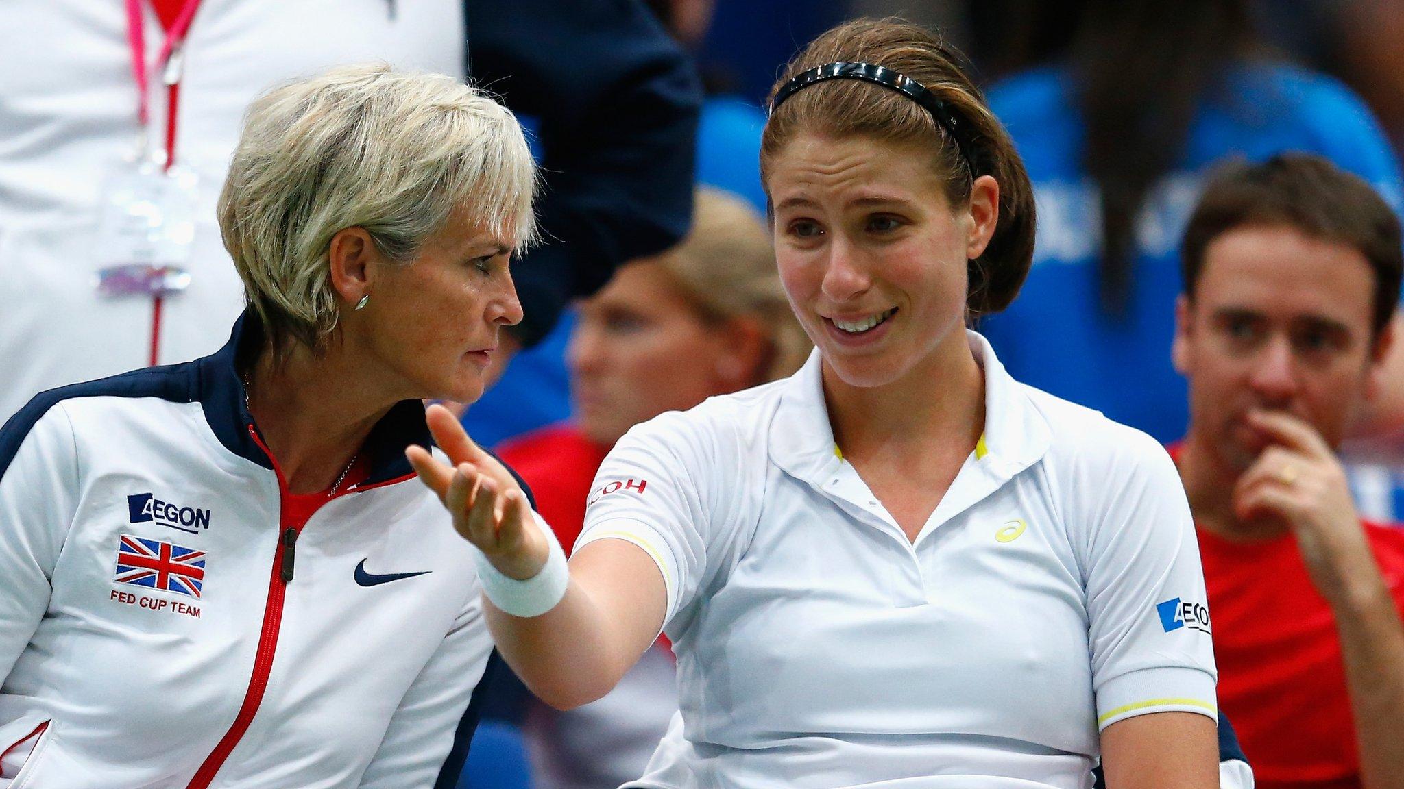 Judy Murray with Johanna Konta at a Fed Cup match in Budapest in 2015