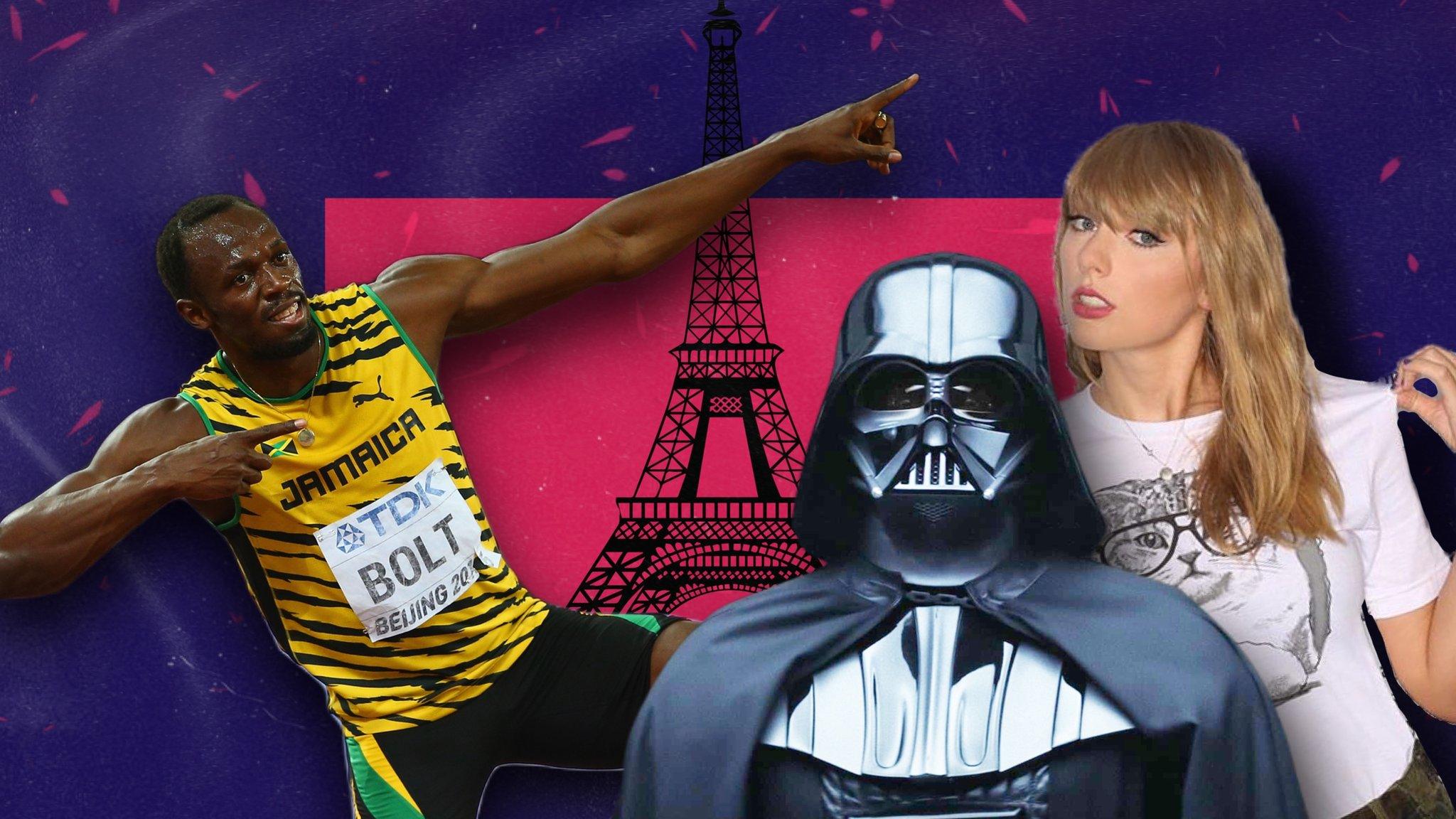 Usain Bolt, Darth Vader, Taylor Swift and the Eiffel Tower.