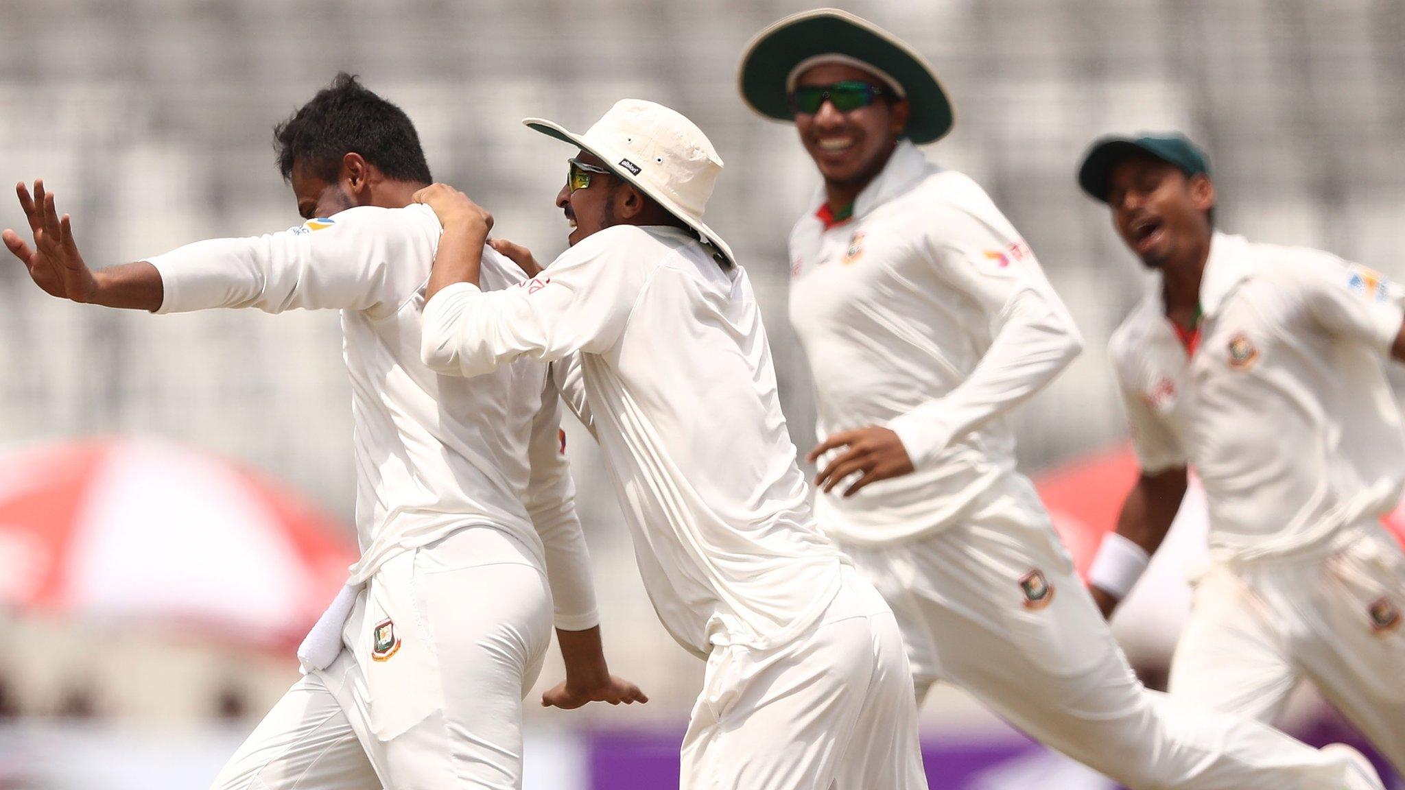 Bangladesh players celebrate beating Australia