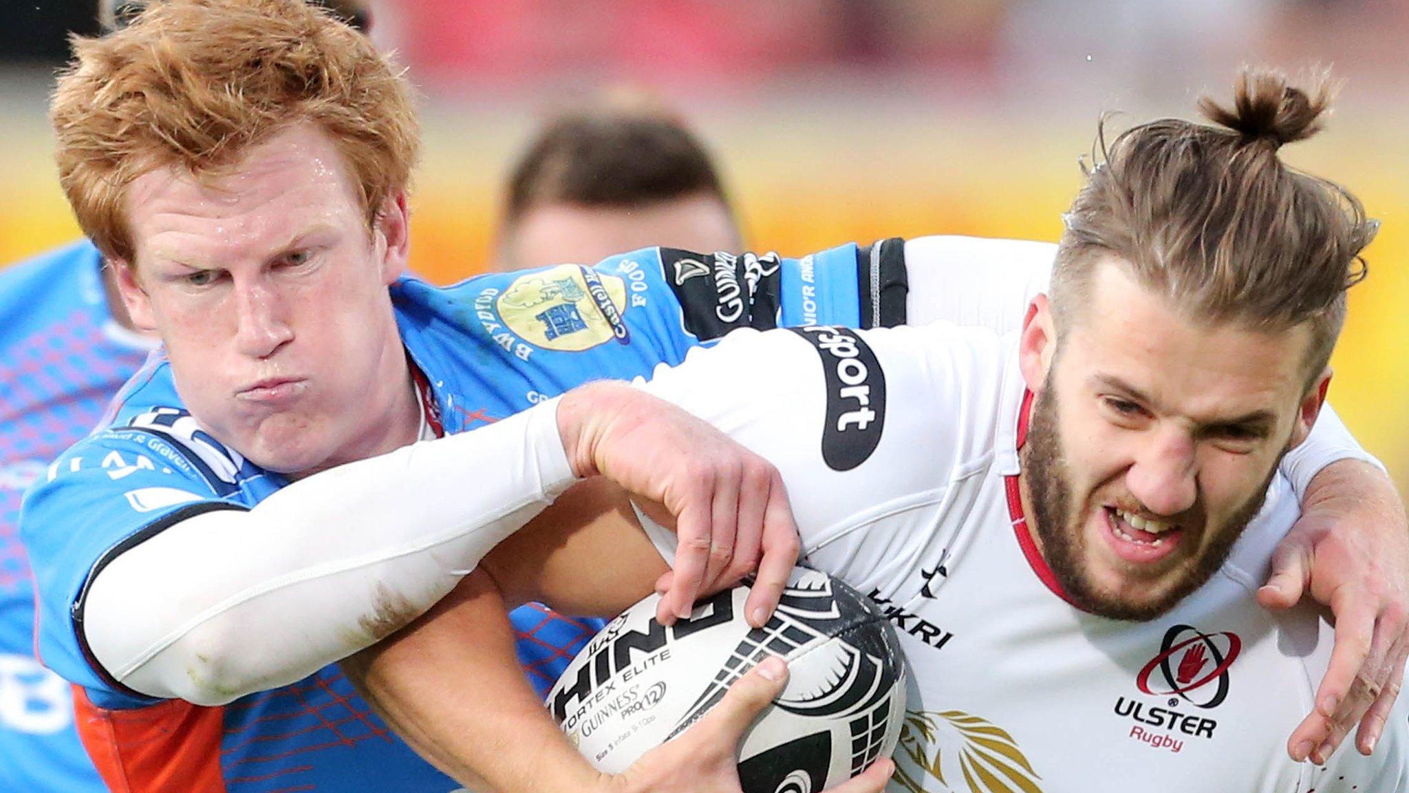 Rhys Patchell of Scarlets in action against Ulster's Stuart McCloskey