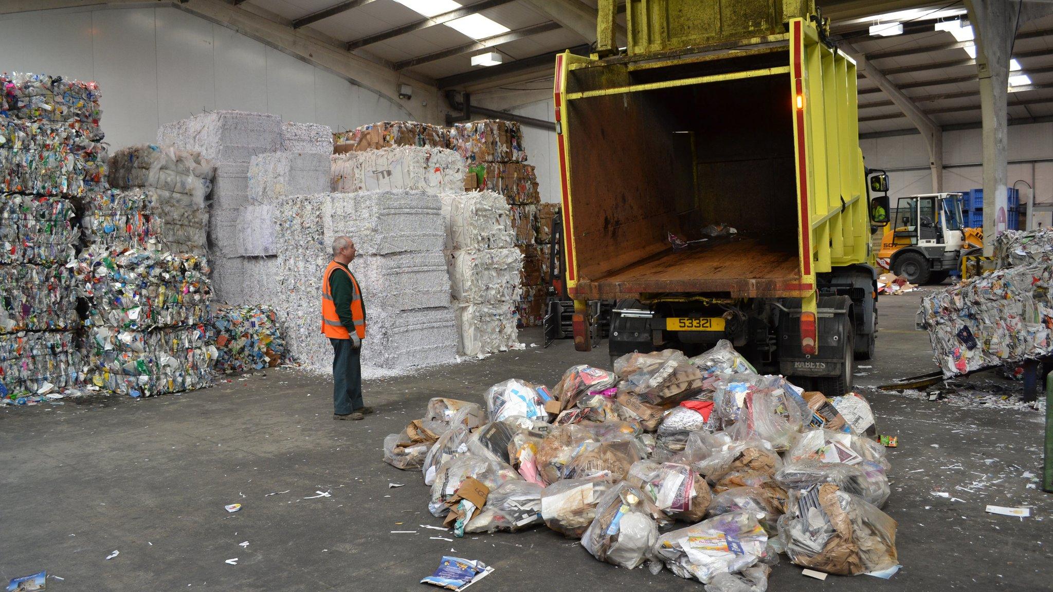 Recycling being offloaded at the States recycling site