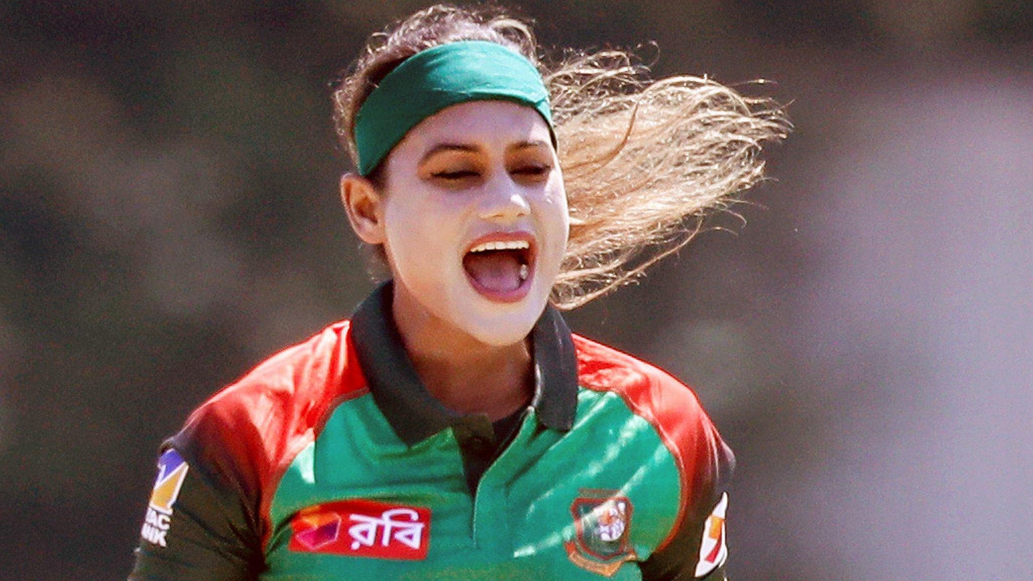 Bangladesh bowler Jahanara Alam celebrates dismissing Ireland opener Clare Shillington