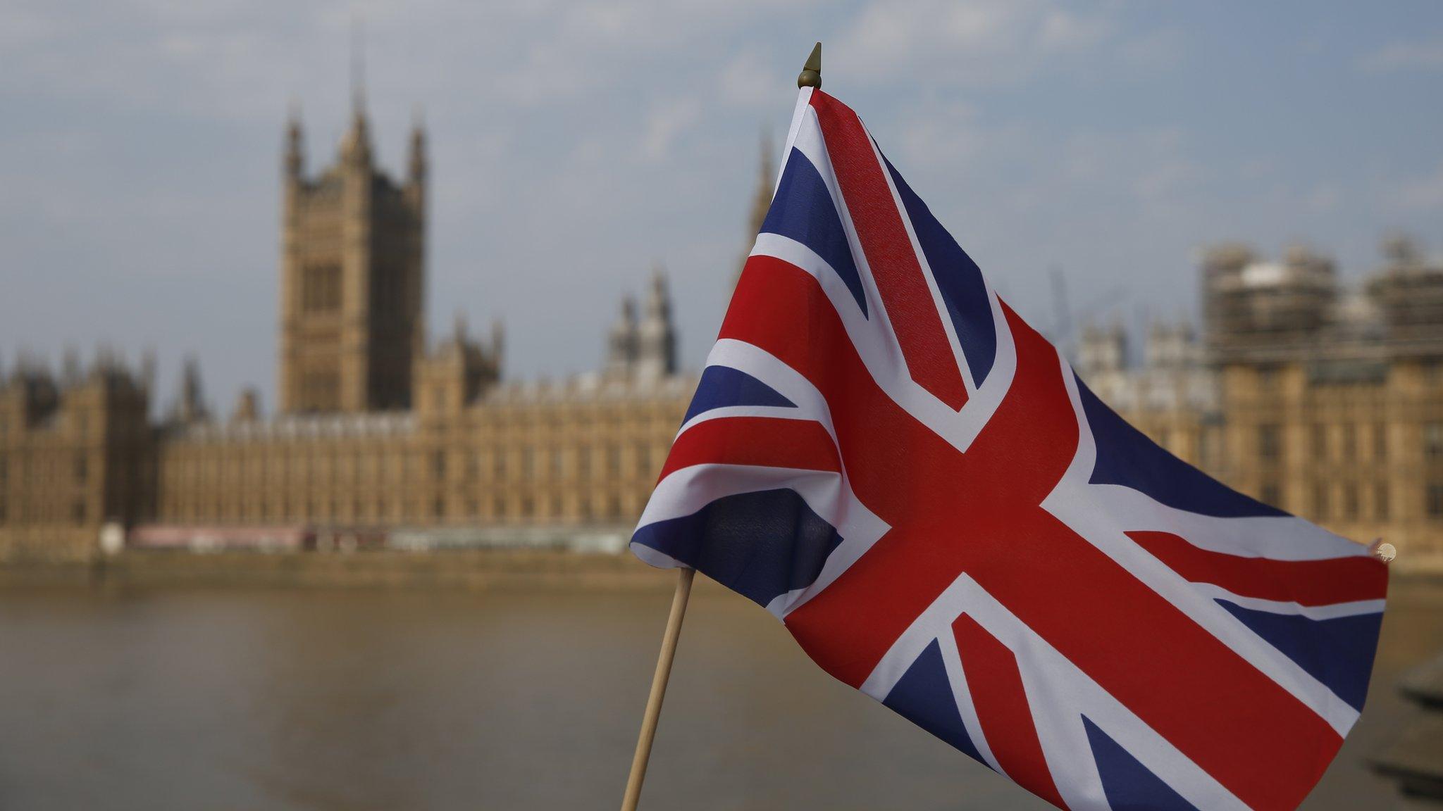 A Union Jack flag outside the Houses of Parliament