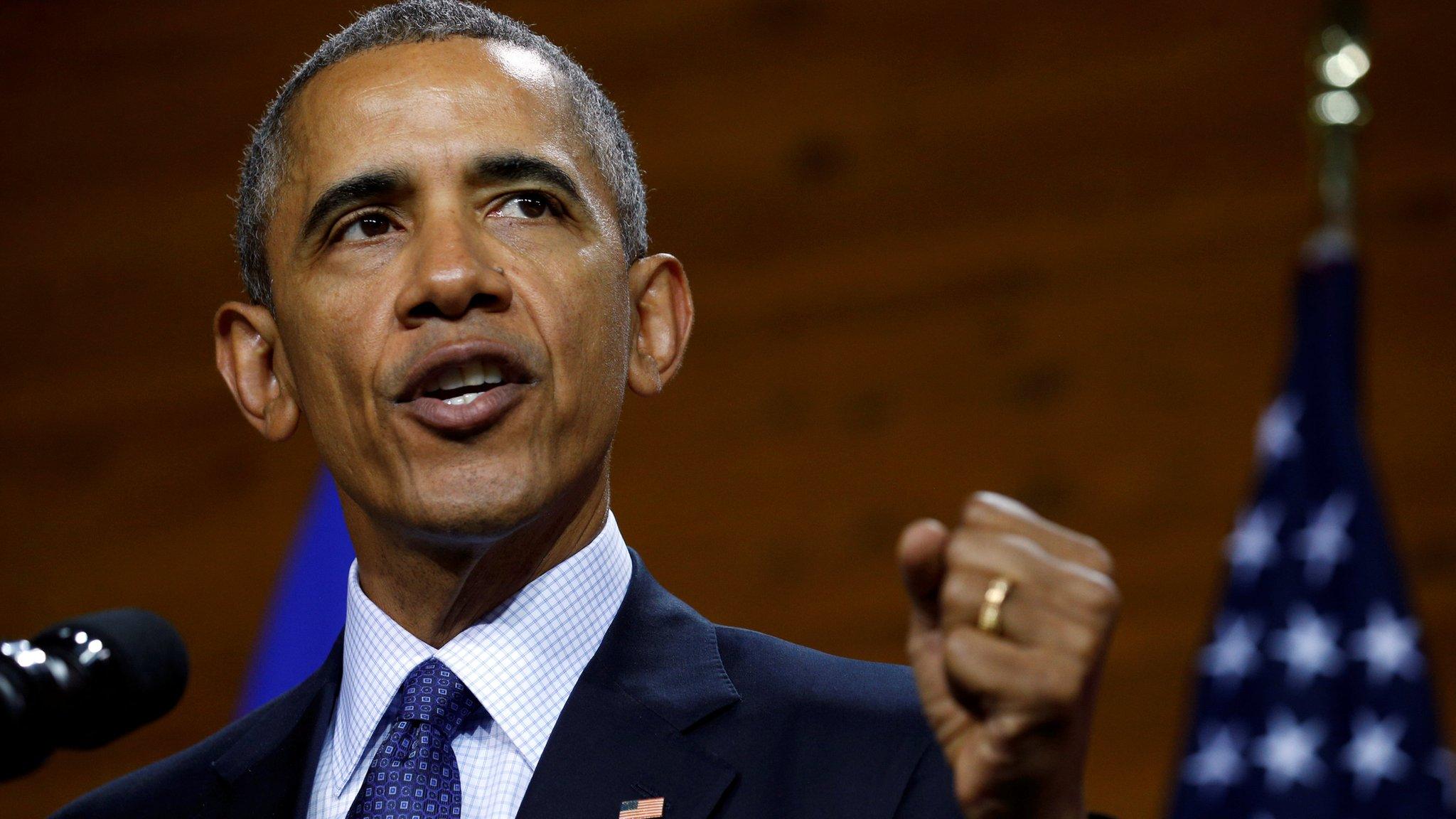 Barack Obama delivers speech during visit to Hannover, Germany April 25, 2016