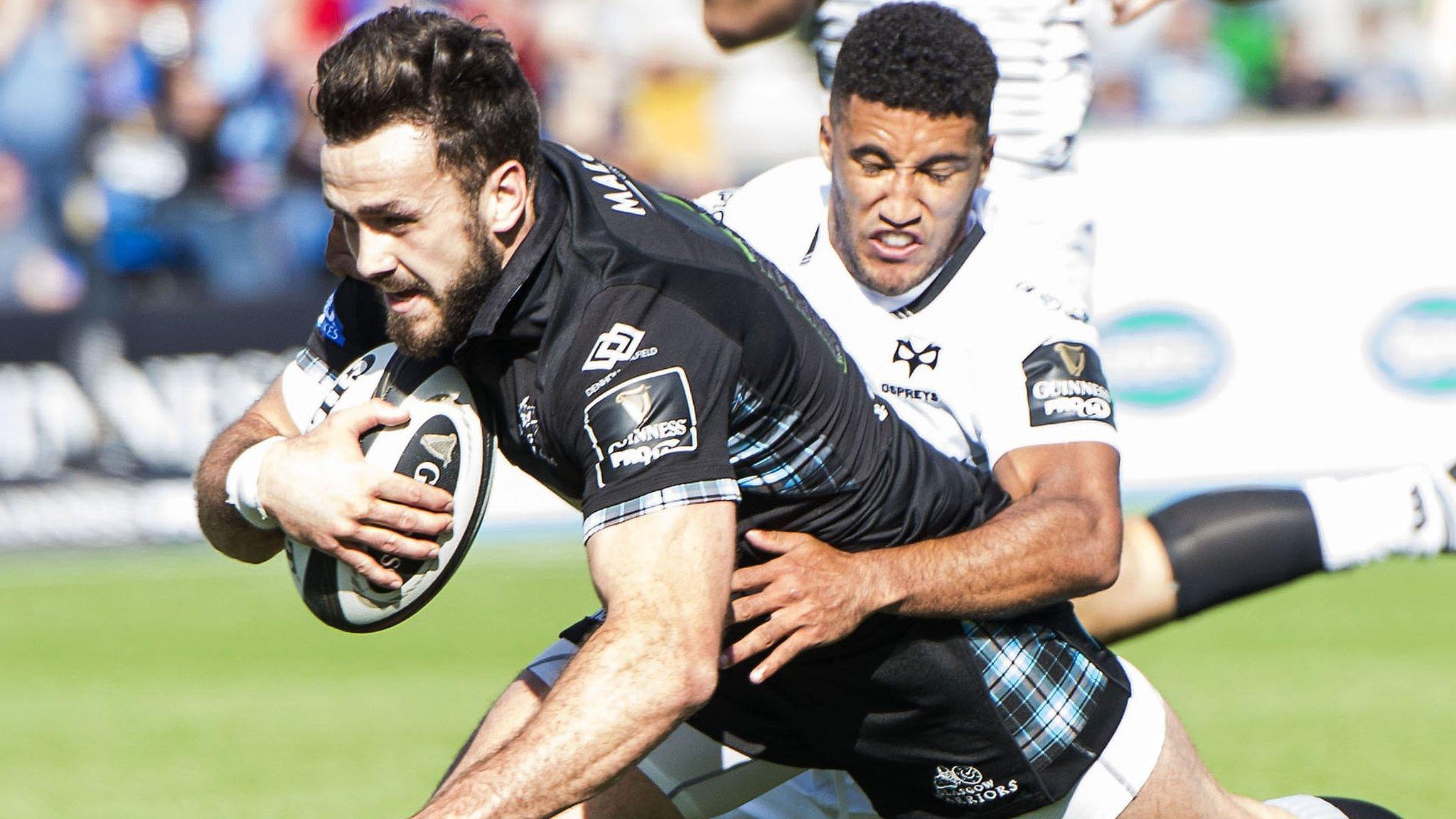 Alex Dunbar scores for Glasgow Warriors against Ospreys