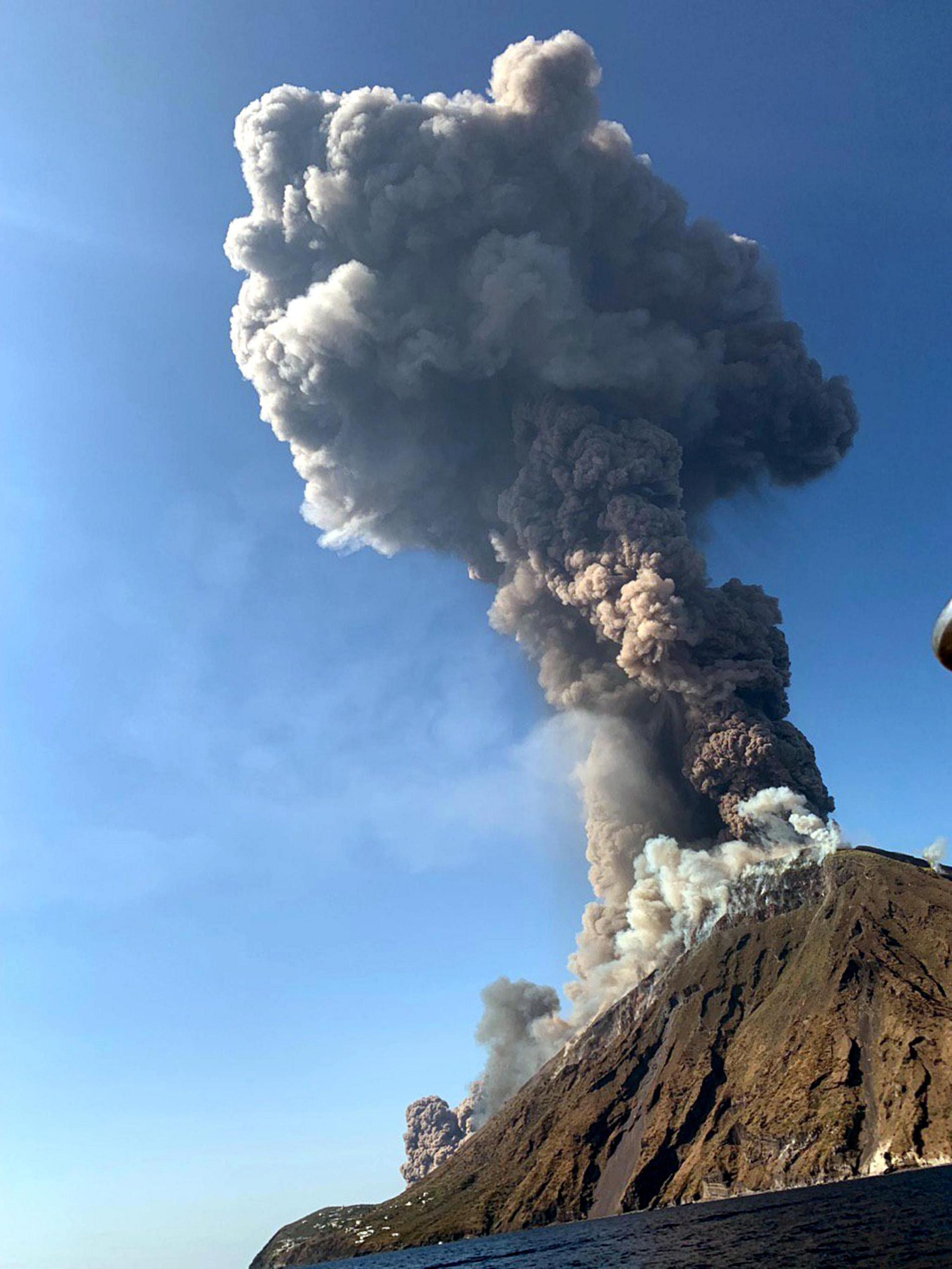 A plume of ash above Stromboli