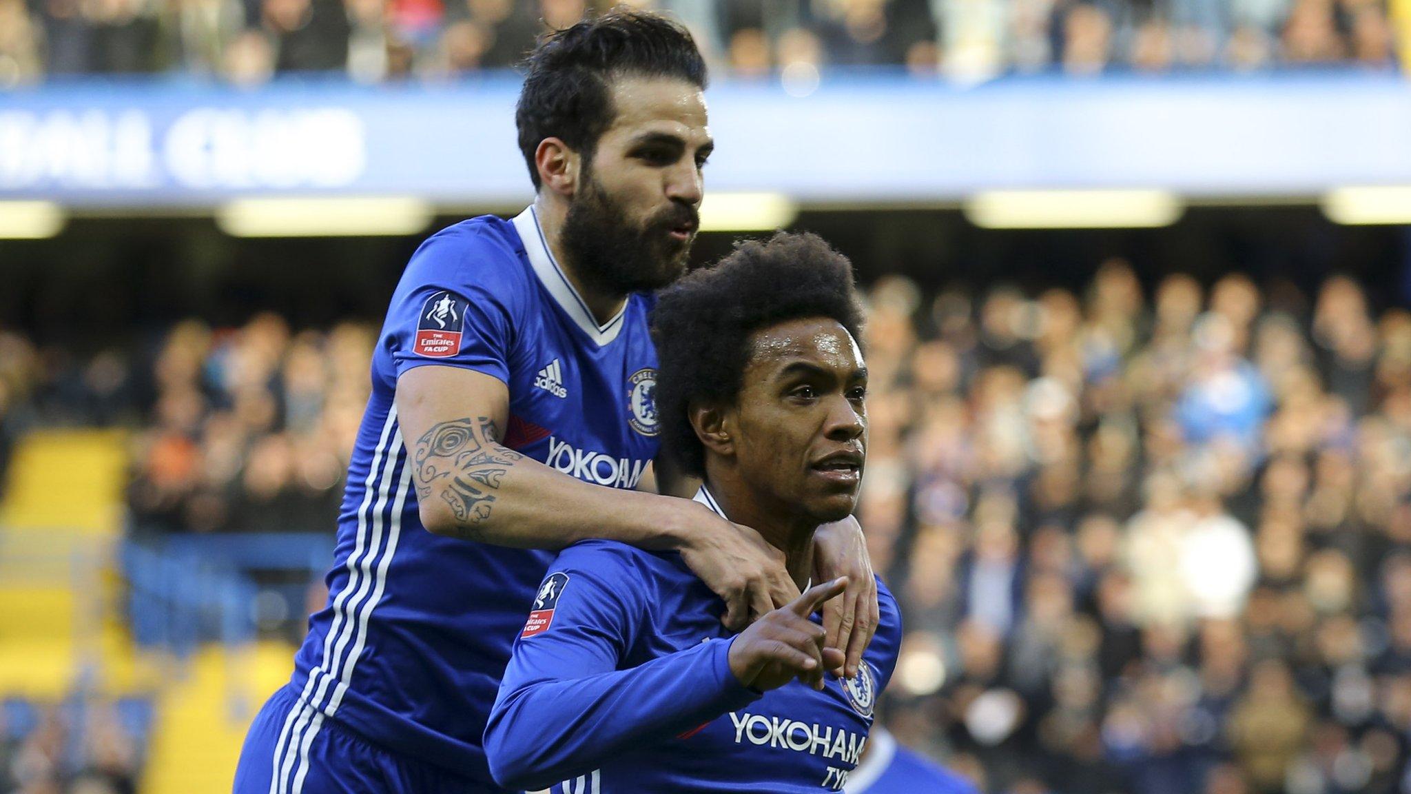 Cesc Fabregas celebrates with Willian