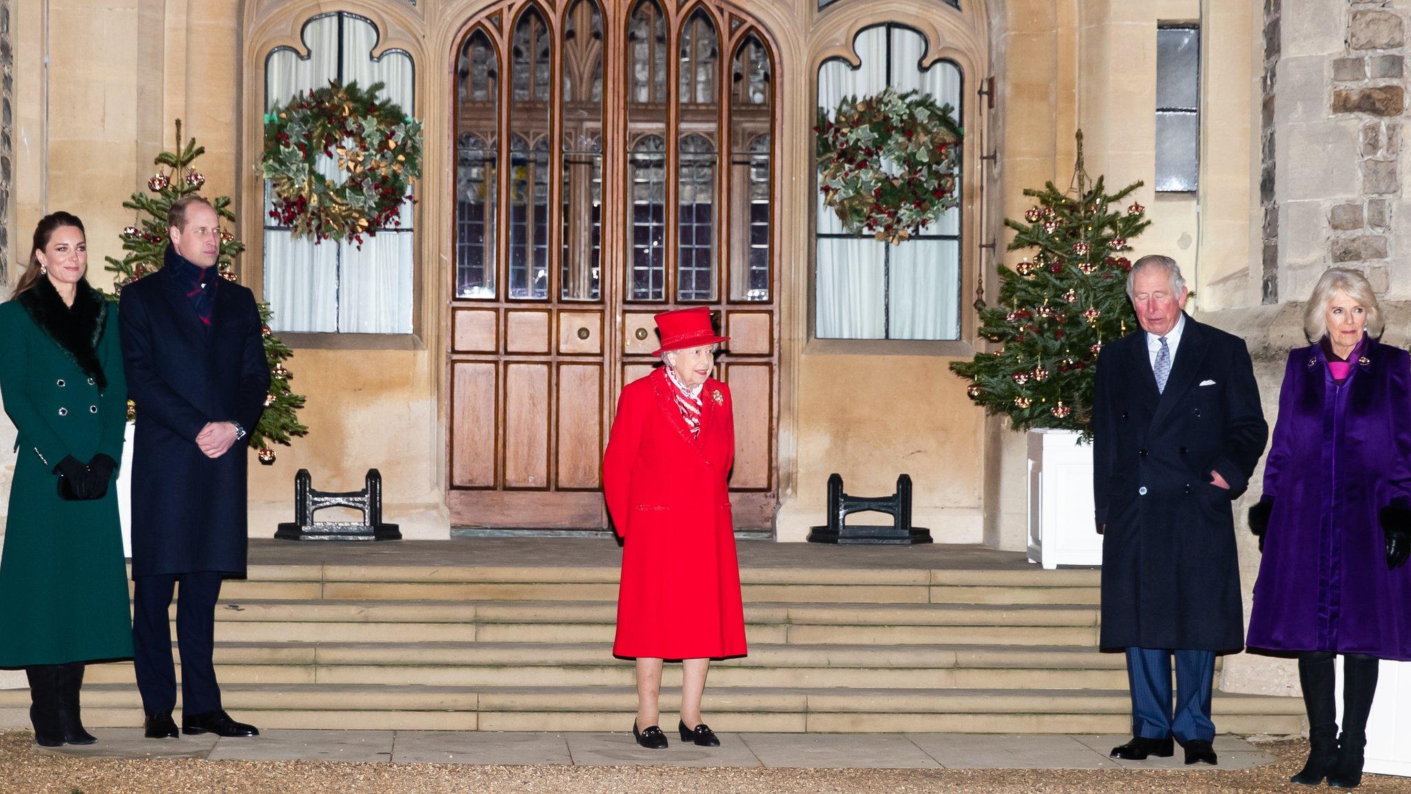 The Queen, with Prince Charles and Camilla, Duchess of Cornwall (right) and the Duke and Duchess of Cambridge (left)