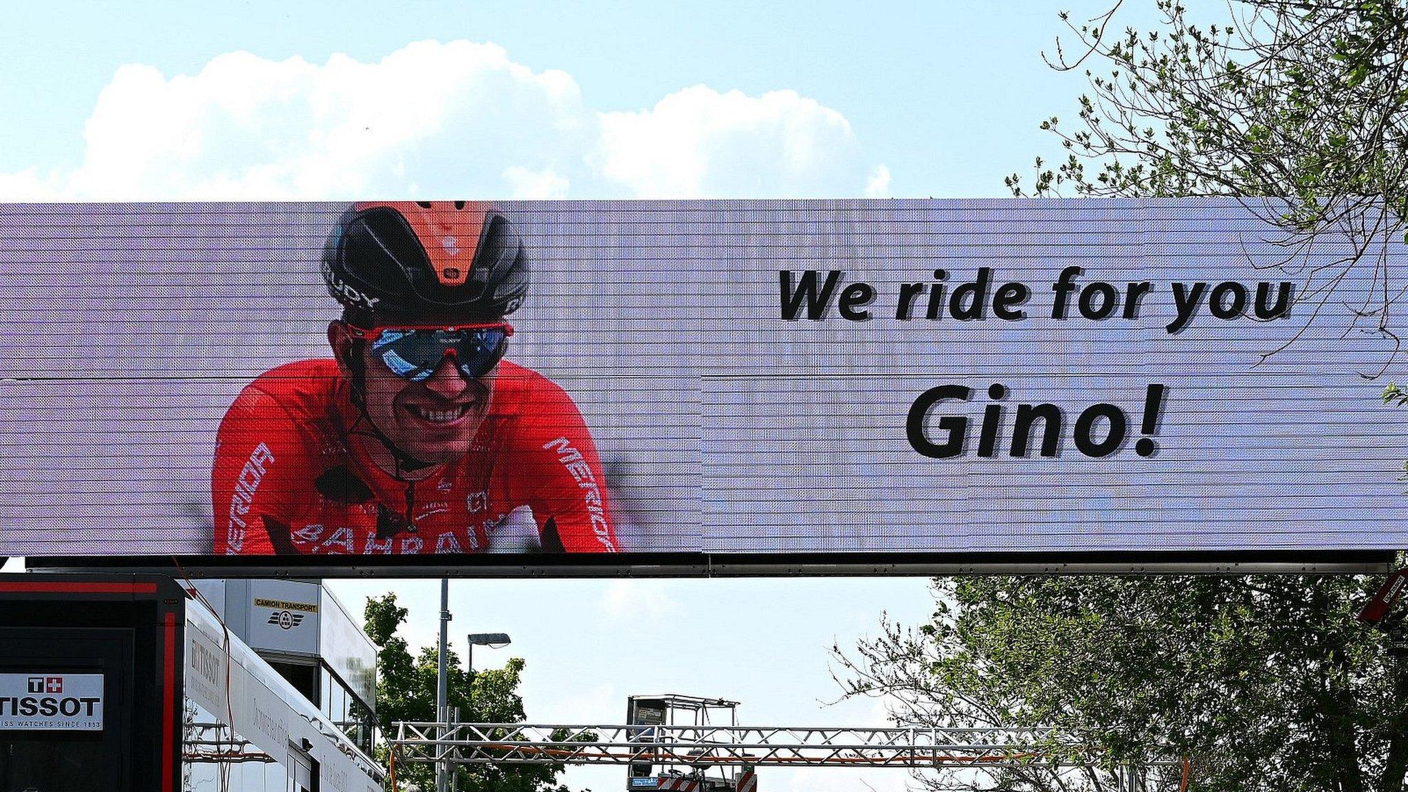 A banner honouring Gino Mader