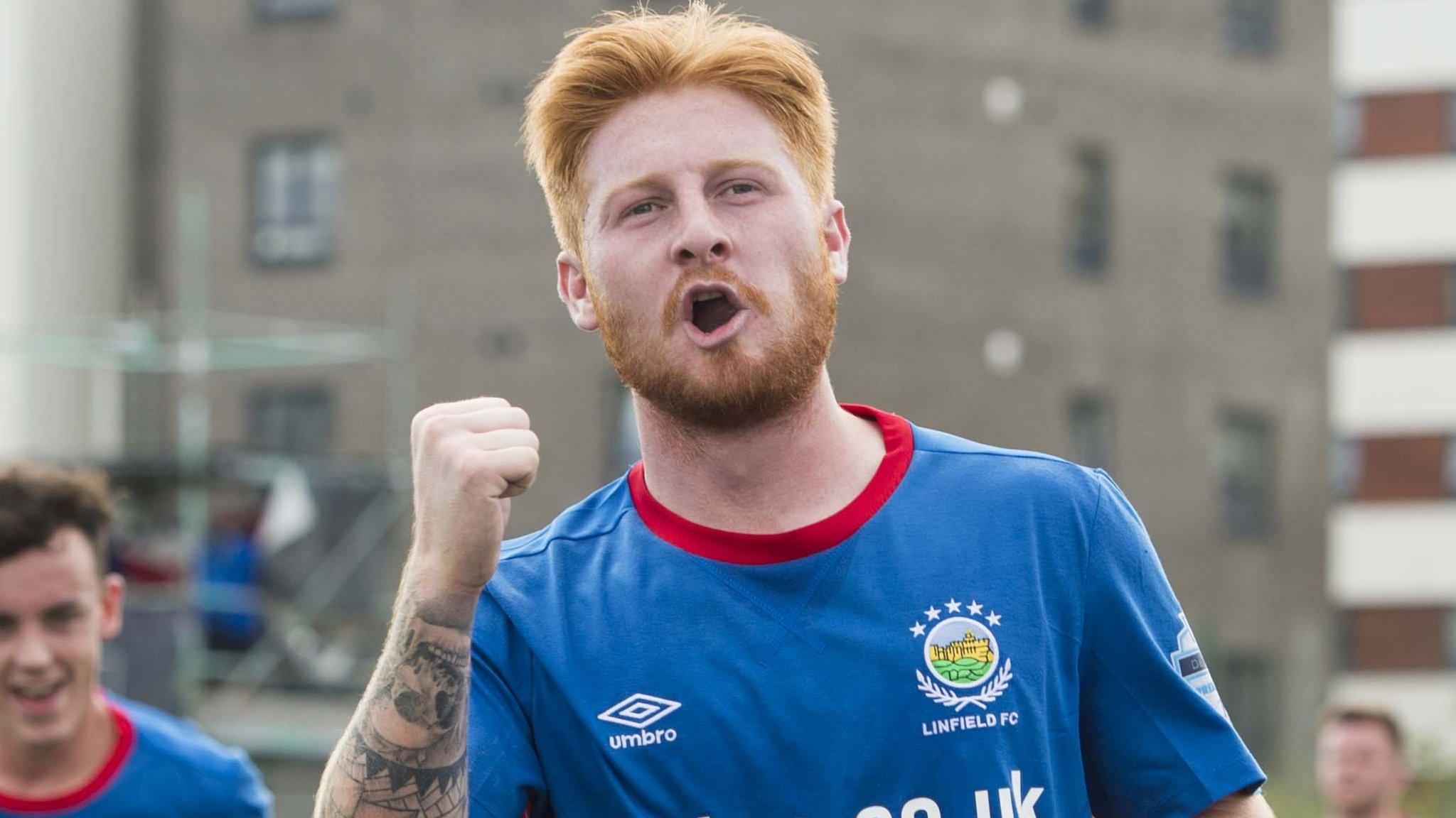 Linfield's Linfield's Louis Rooney celebrates against Spartans