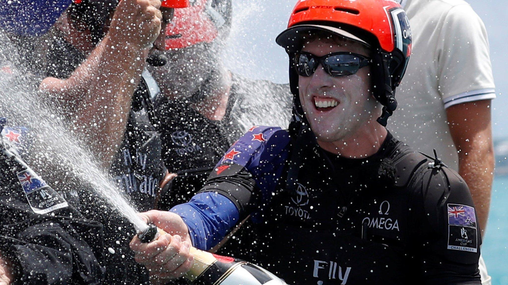 Peter Burling celebrates America's Cup win