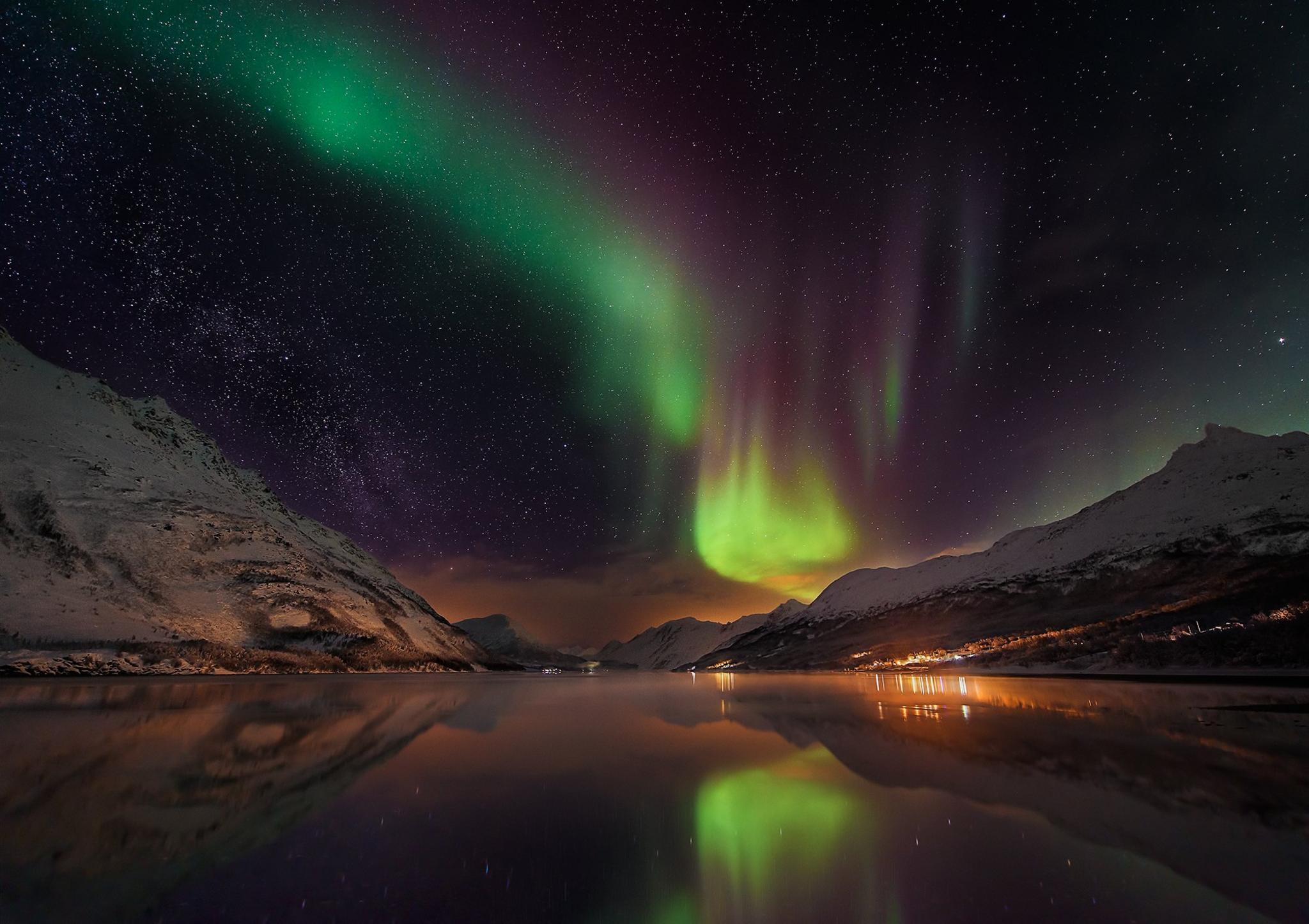 Aurora over Laksvatn Fjord, Norway, by Matt Walford.