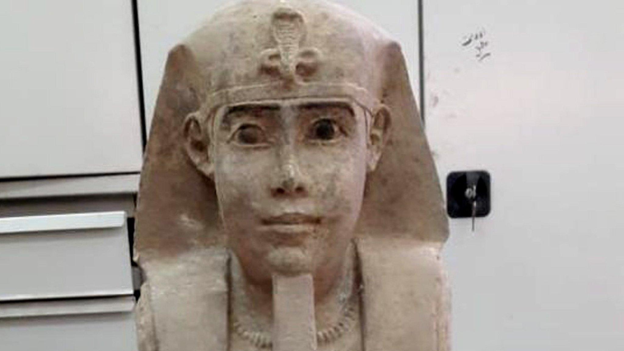 The sandstone statue of a sphinx that was discovered in the Temple of Kom Ombo Temple in Aswan (16 September 2018)