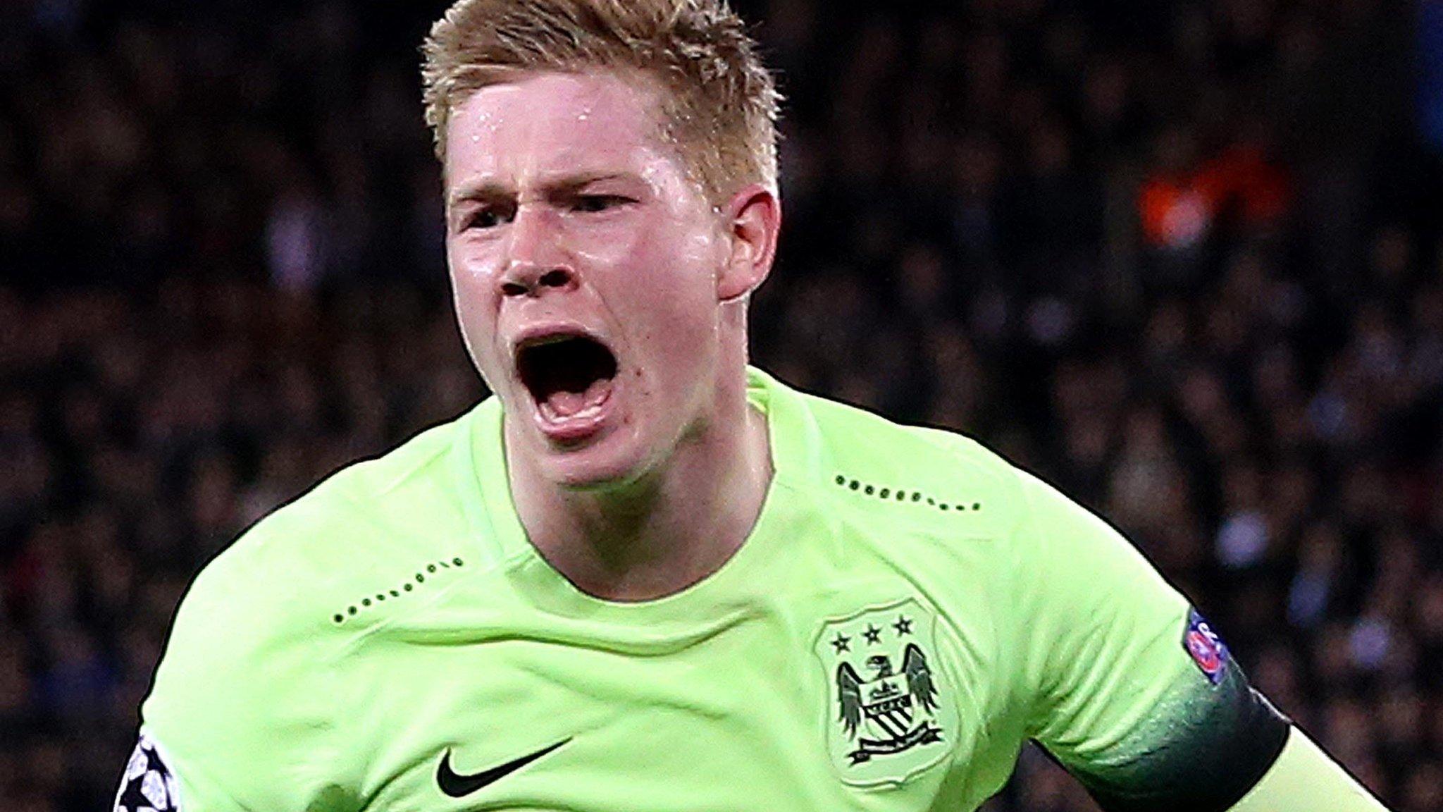 Kevin de Bruyne celebrates opening the scoring for Manchester City