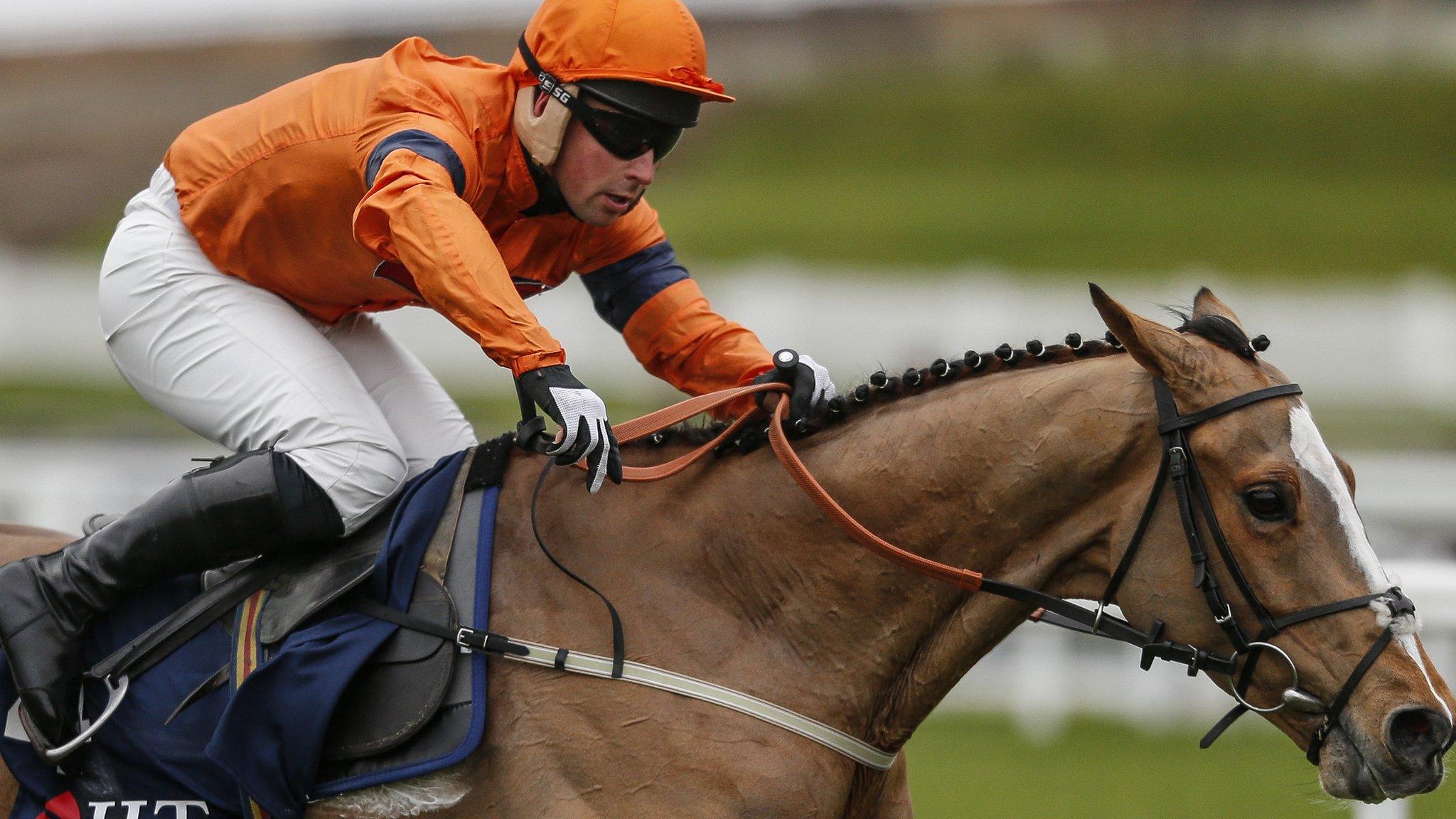 Joe Colliver riding Sam Spinner to victory in the Long Walk Hurdle