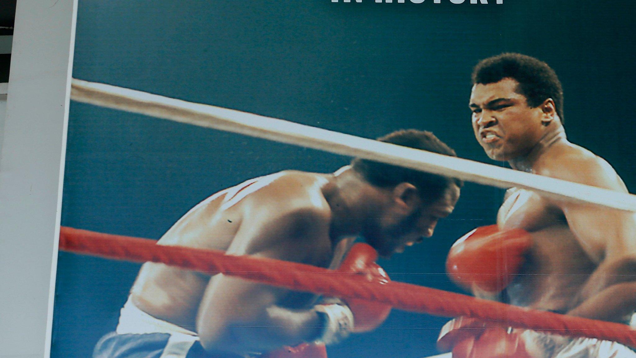 A huge billboard heralding the epic 1975 "Thrilla in Manila" heavyweight boxing bout between Muhammad Ali and Joe Frazier dominates the entrance at the exact venue 40 years ago at the Araneta Coliseum which is now renamed as Smart Araneta Coliseum in Cubao in suburban Quezon city, north-east of Manila, Philippines.