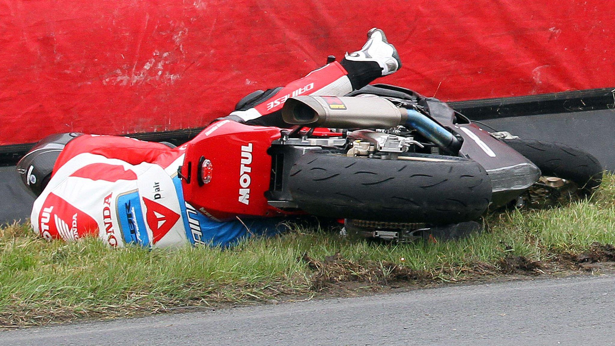 Guy Martin slid off in the opening Superbike race at the Tandragee 100 road racing meeting in county Armagh