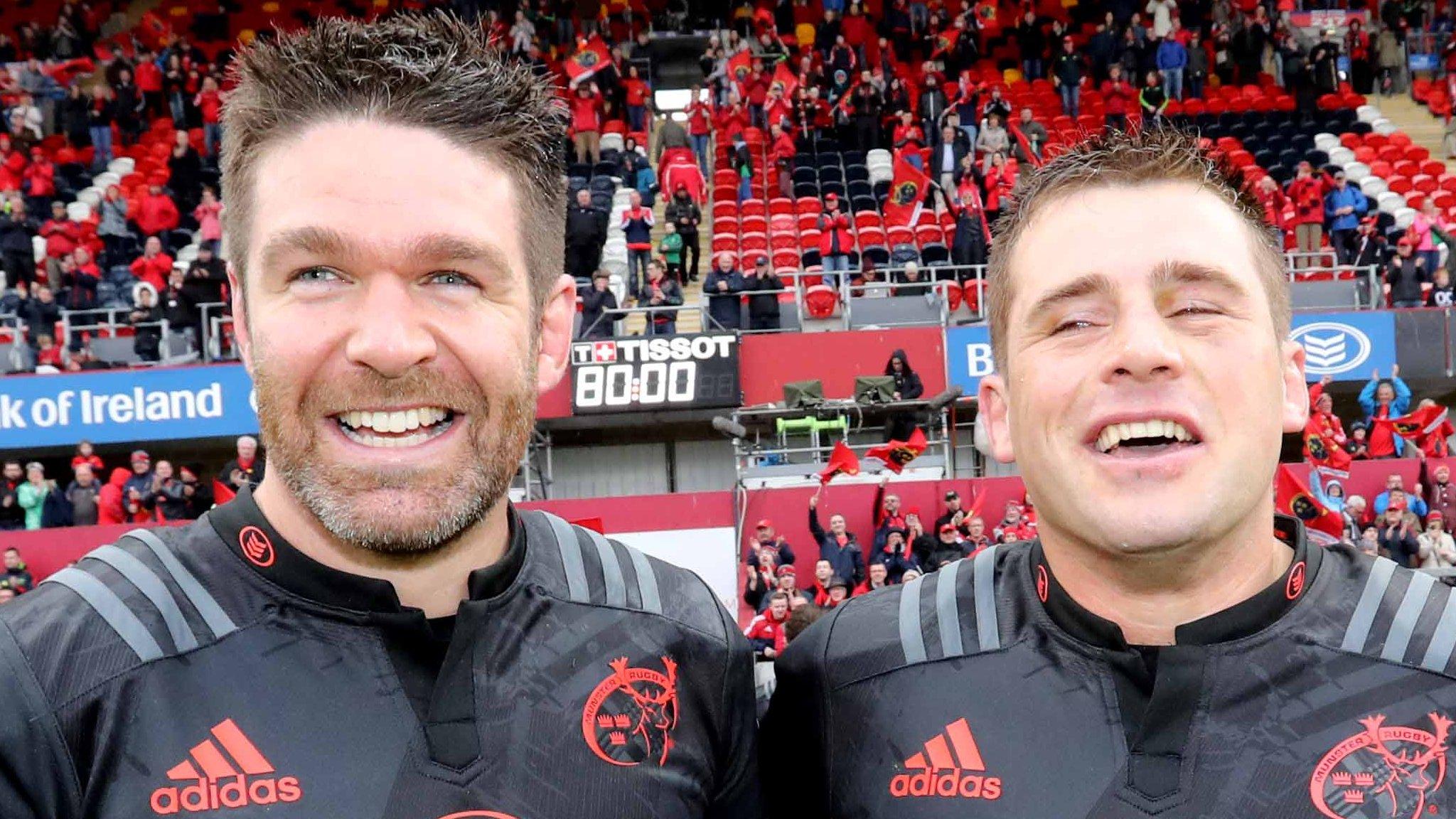 Munster's Billy Holland and CJ Stander after the Irish province secured a European Champions Cup spot