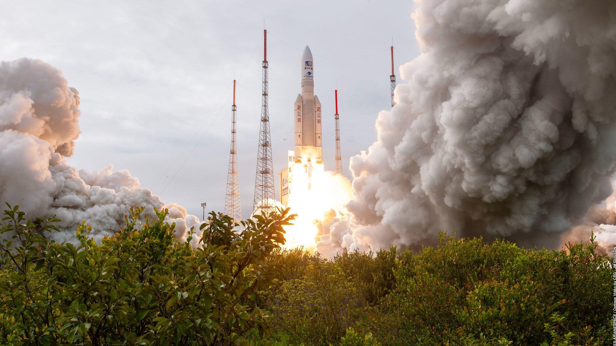 The Ariane 5 rocket blasts off