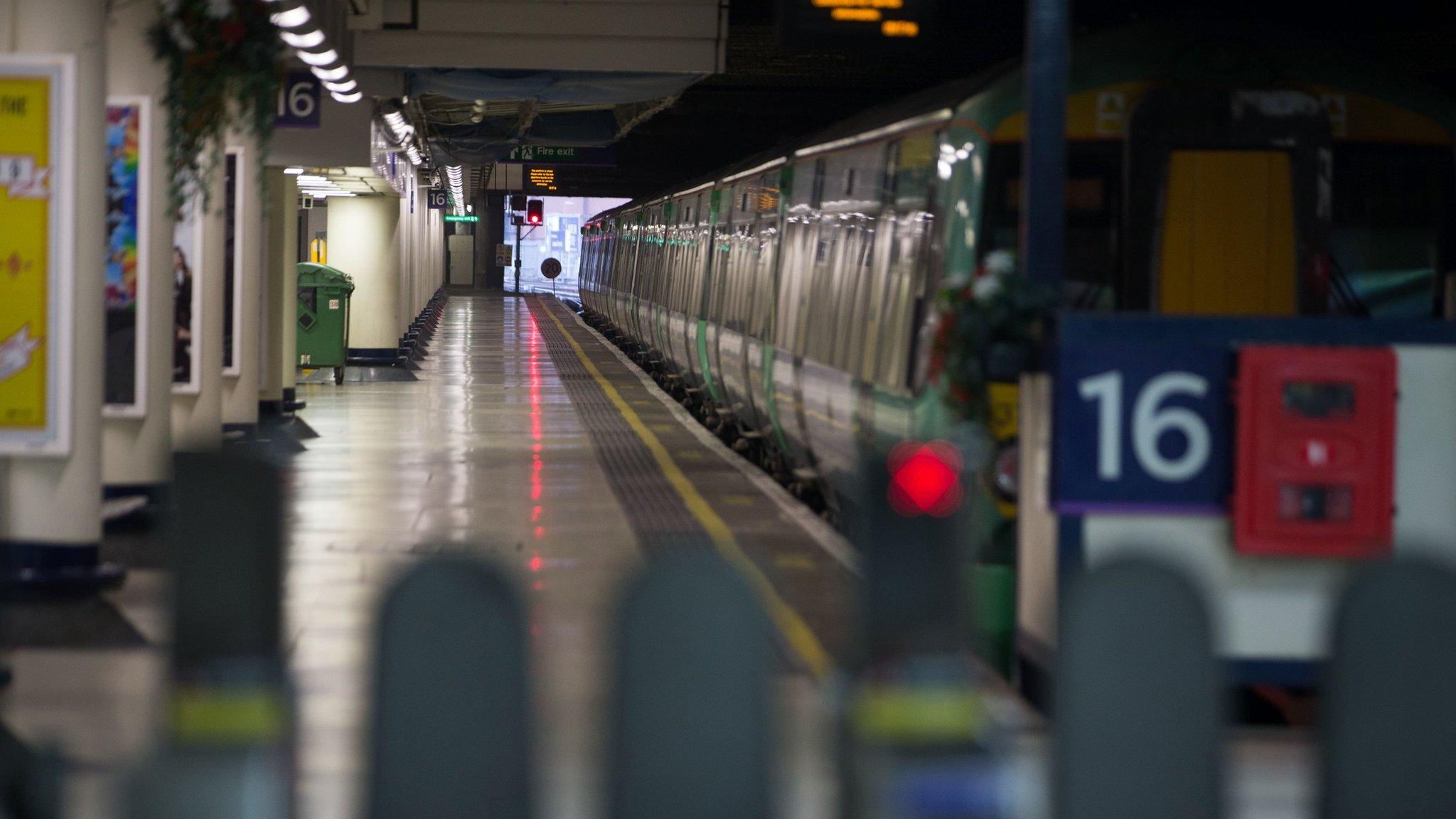 Out-of-service Southern train at London Victoria during a strike