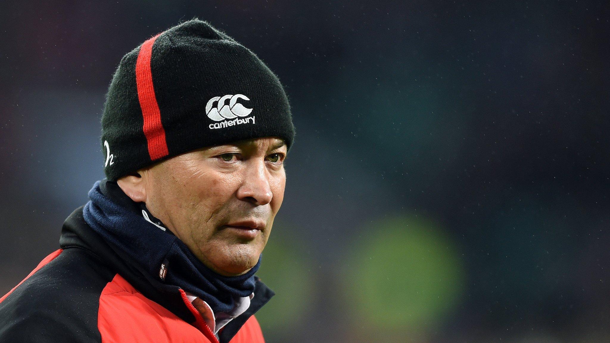 Eddie Jones watches England warm up before beating Wales in the Six Nations