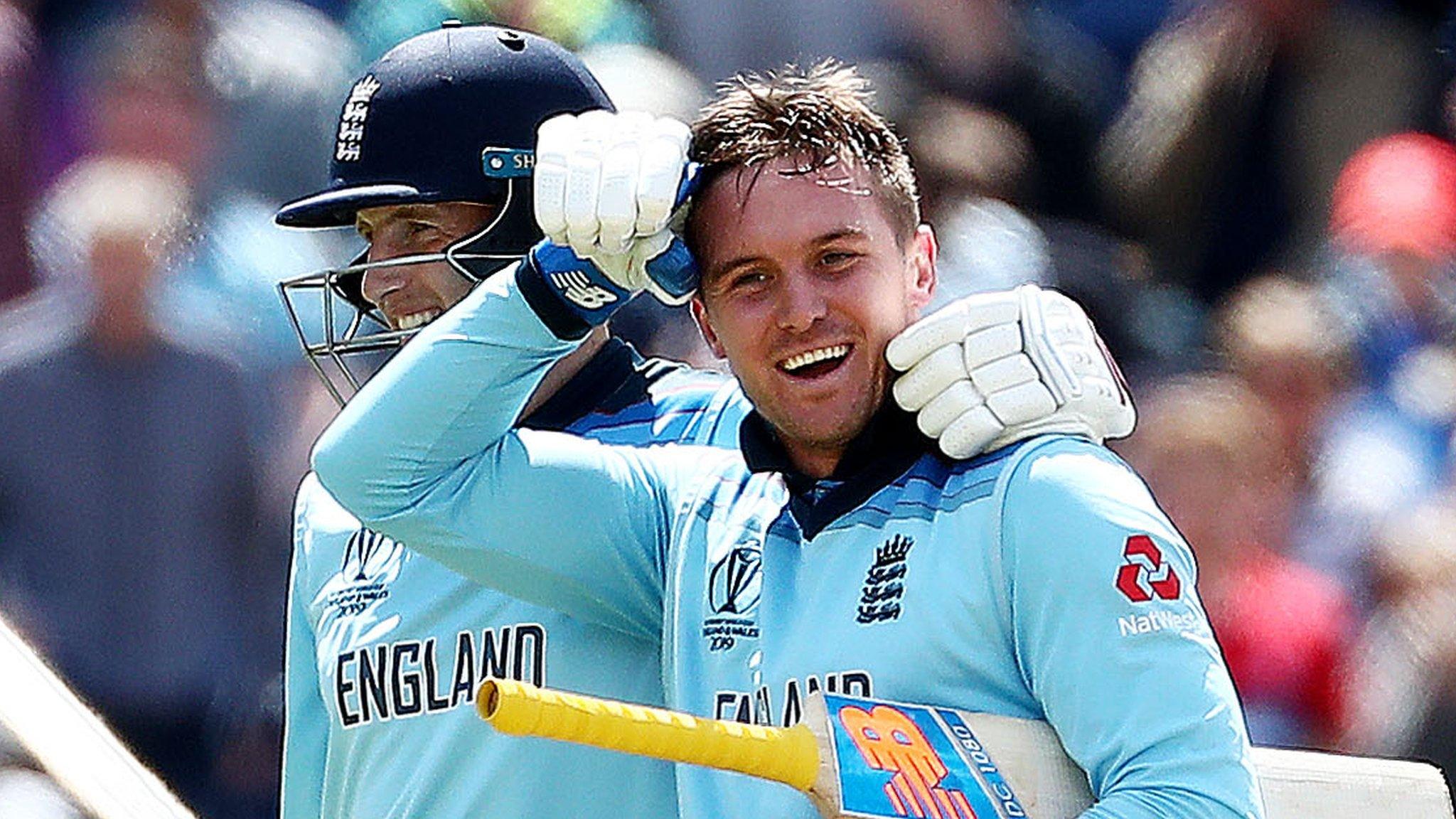 Jason Roy celebrates his hundred