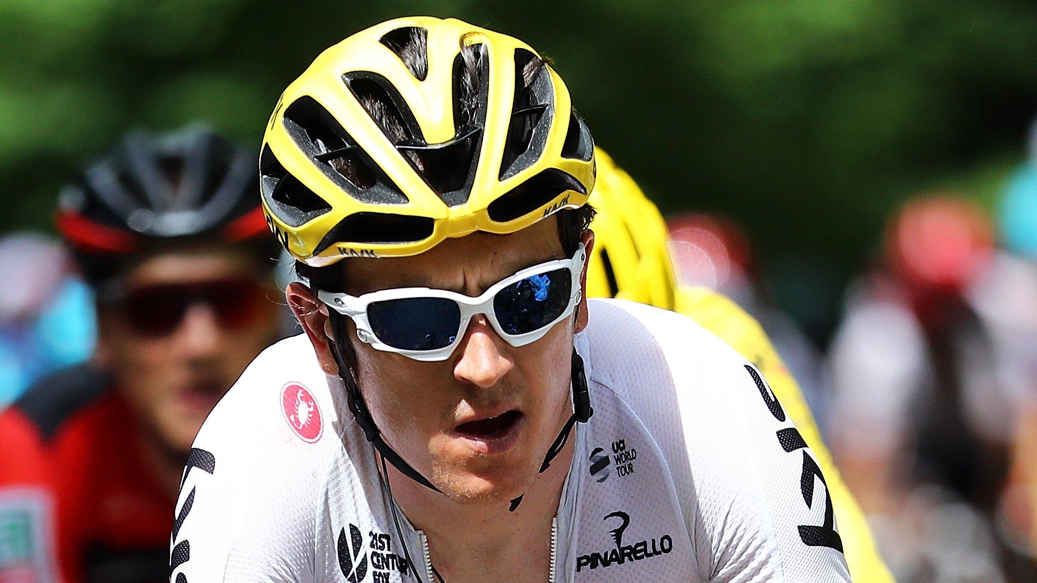 Geraint Thomas shows the strain of his efforts