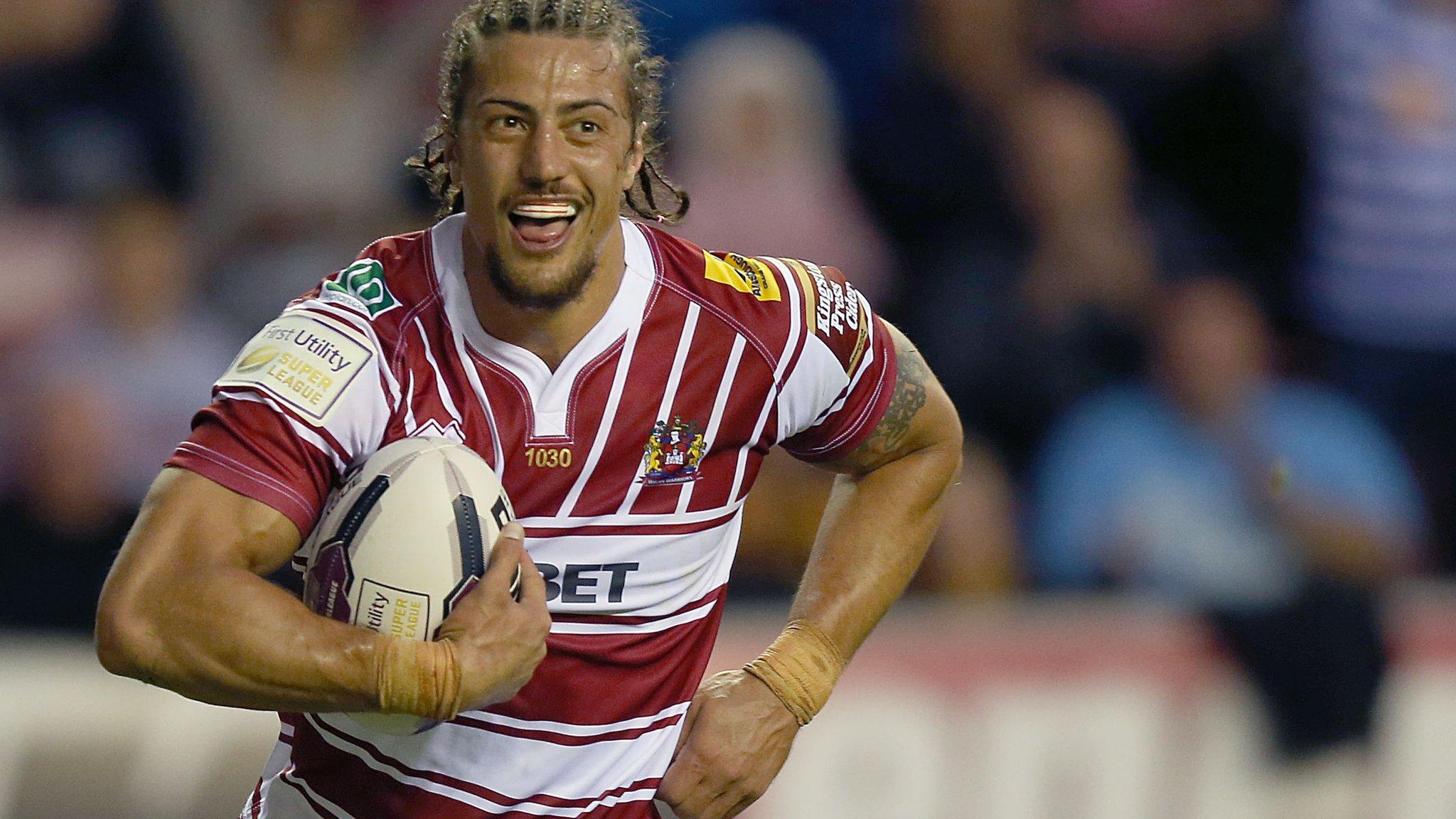 Wigan's Anthony Gelling scores against St Helens