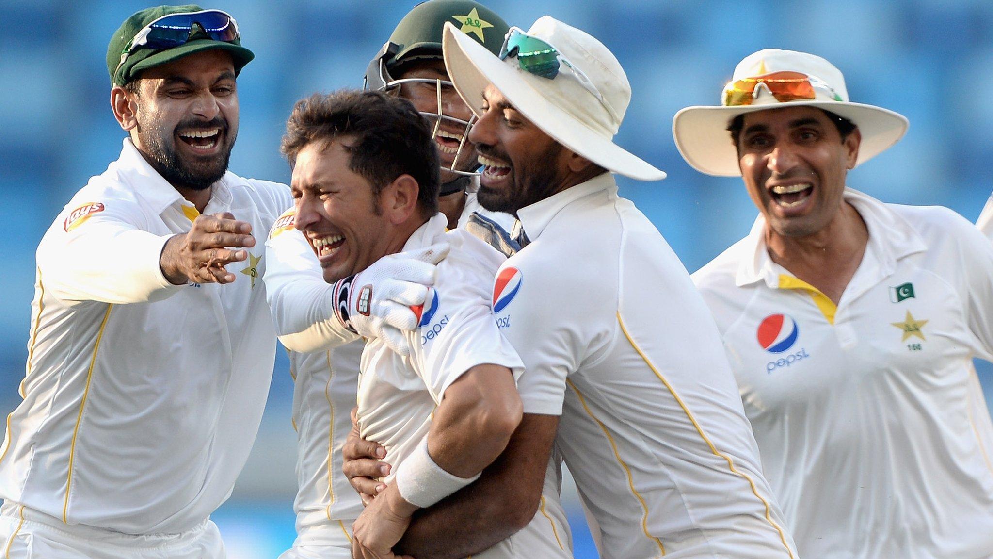 Yasir Shah celebrates