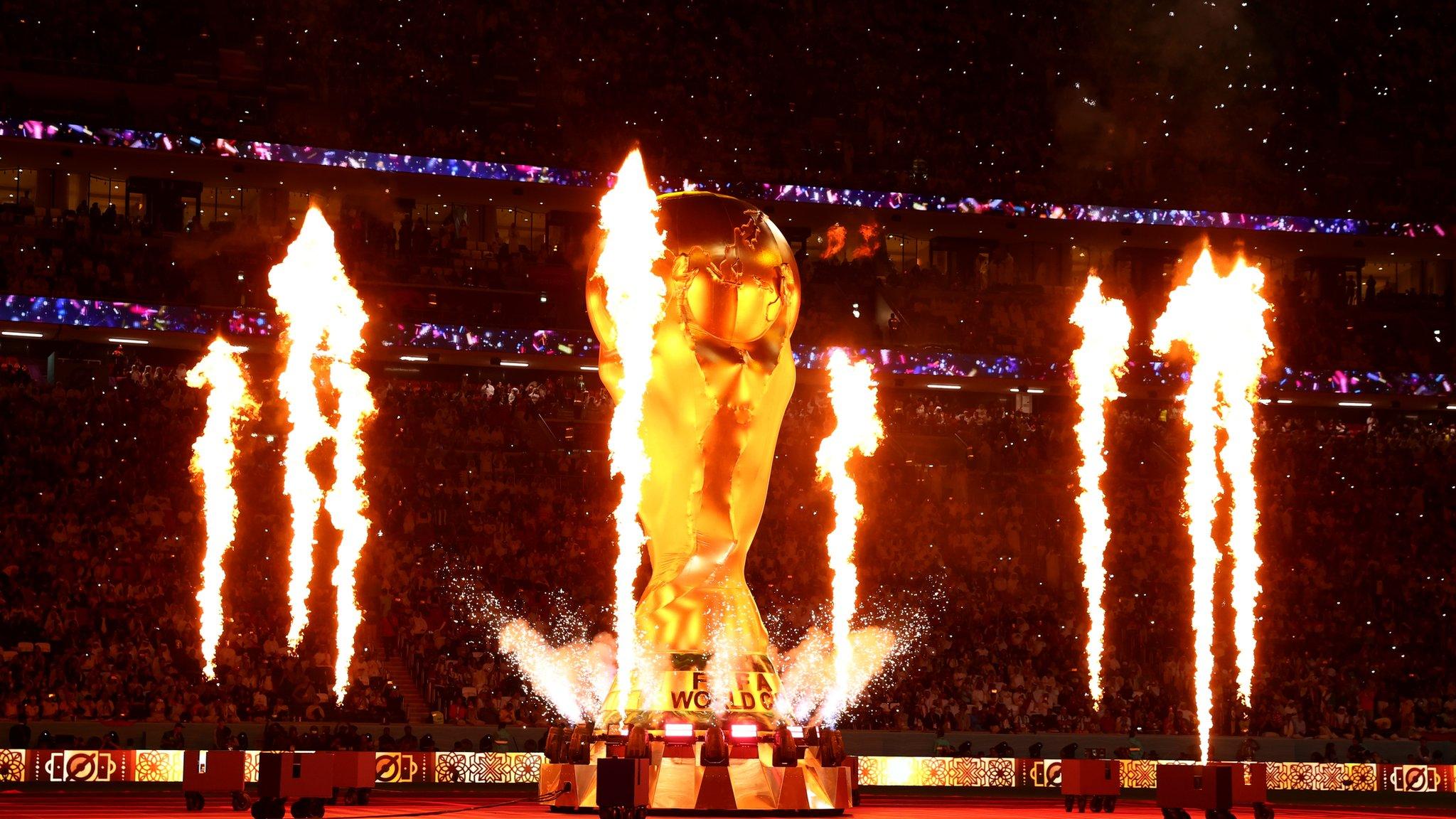 A giant World Cup trophy during the ceremony