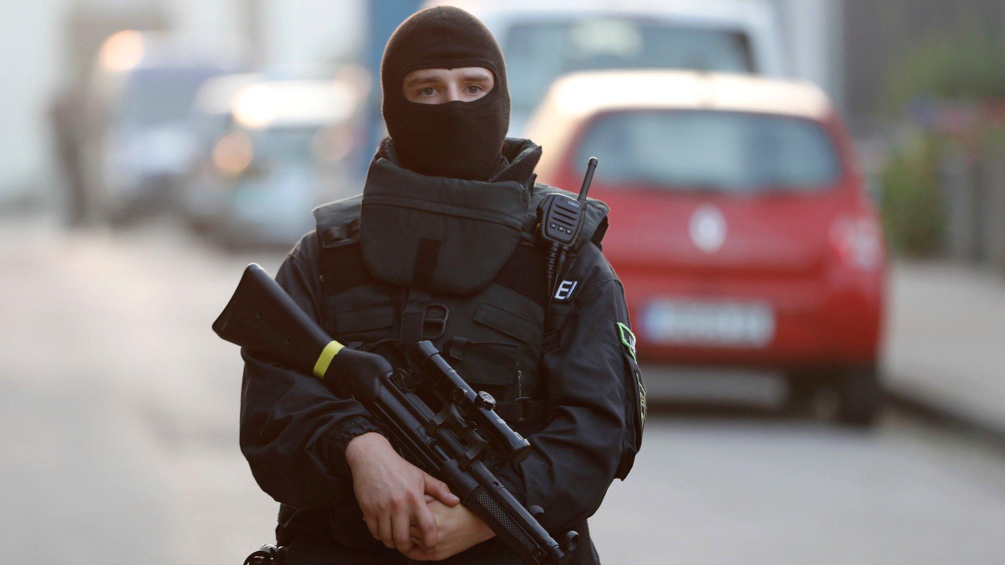 Special police officer outside house of Ansbach attacker, Germany, on 25 July 2016